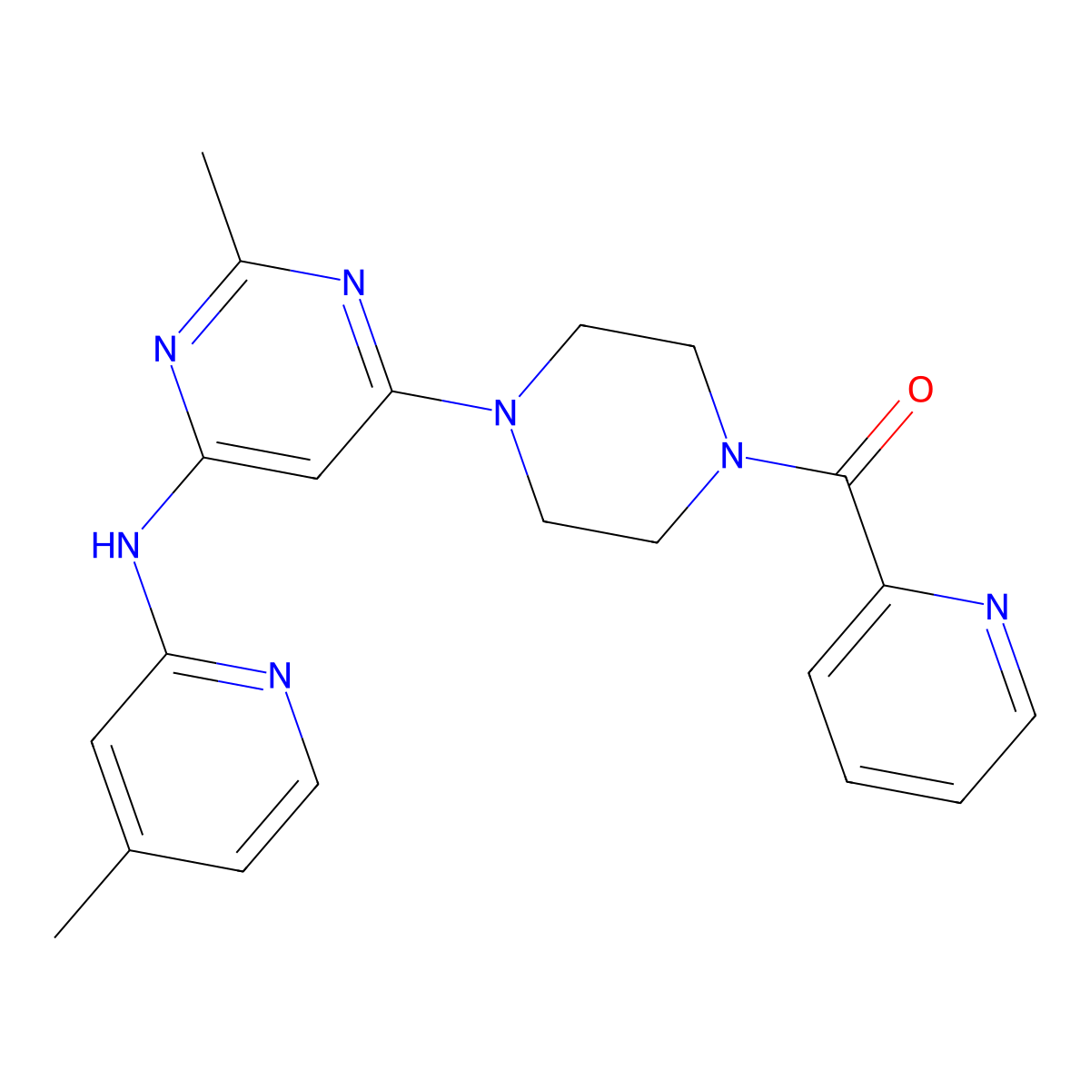 (4-(2-Methyl-6-((4-methylpyridin-2-yl)amino)pyrimidin-4-yl)piperazin-1-yl)(pyridin-2-yl)methanone molecular structure, CAS 1428371-42-9