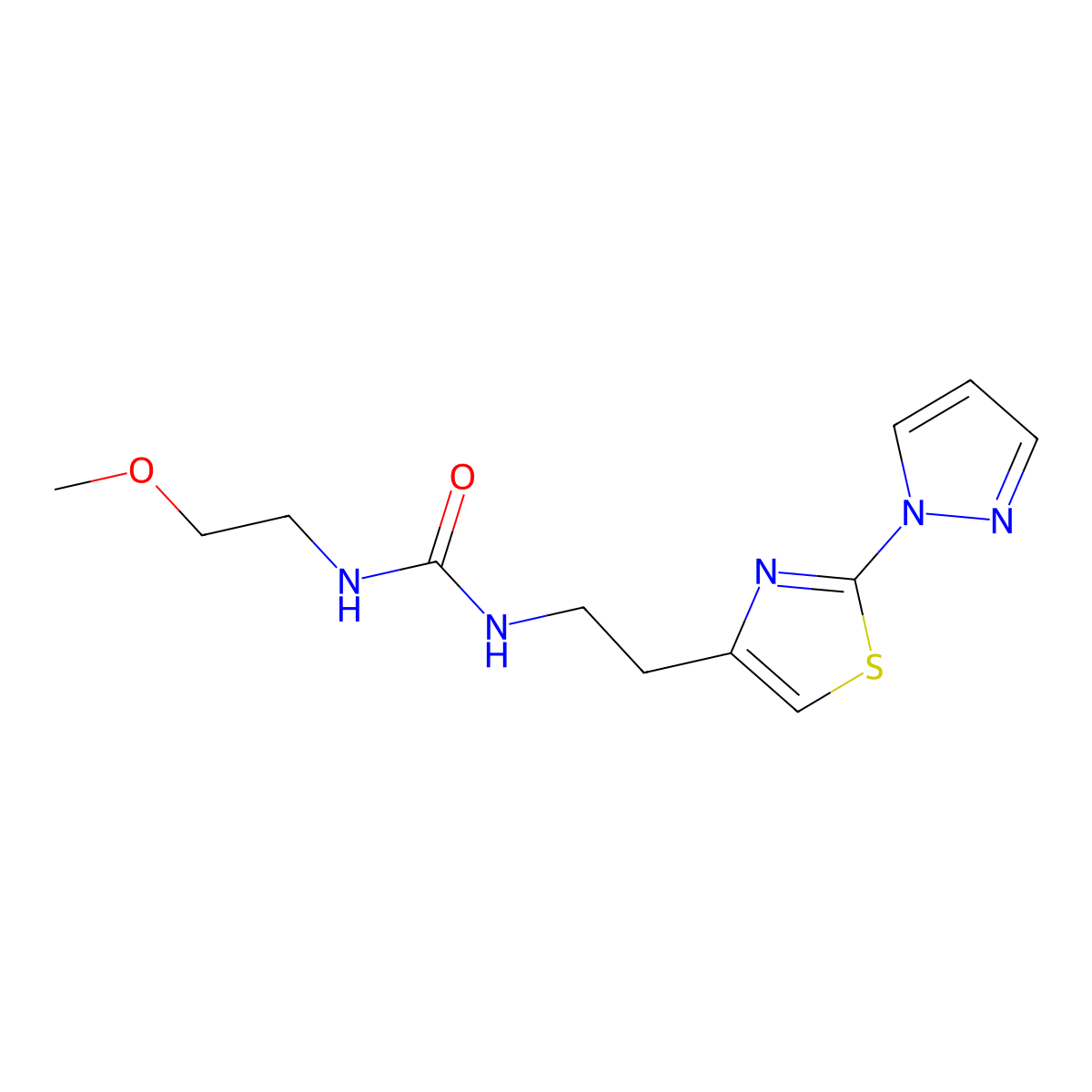 1-(2-(2-(1H-pyrazol-1-yl)thiazol-4-yl)ethyl)-3-(2-methoxyethyl)urea molecular structure, CAS 1428371-46-3