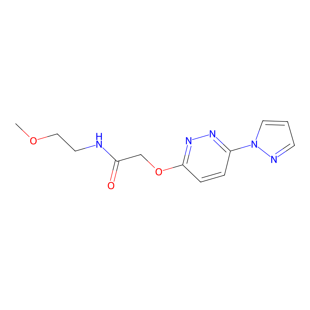 2-((6-(1H-pyrazol-1-yl)pyridazin-3-yl)oxy)-N-(2-methoxyethyl)acetamide molecular structure, CAS 1428371-48-5