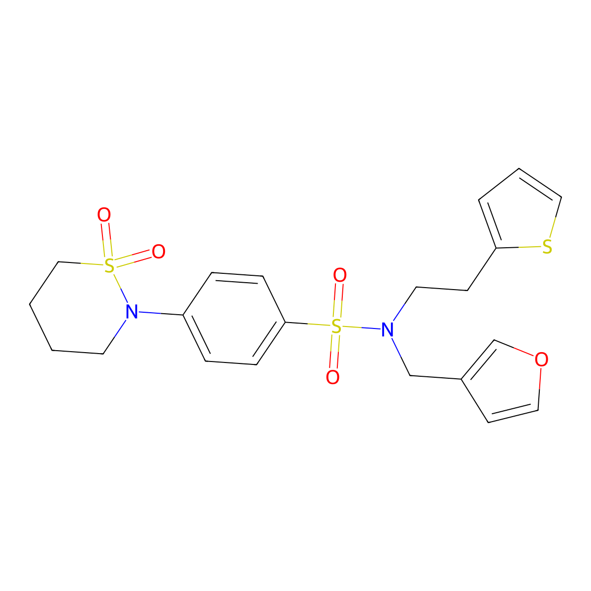 4-(1,1-dioxido-1,2-thiazinan-2-yl)-N-(furan-3-ylmethyl)-N-(2-(thiophen-2-yl)ethyl)benzenesulfonamide molecular structure, CAS 1428371-50-9