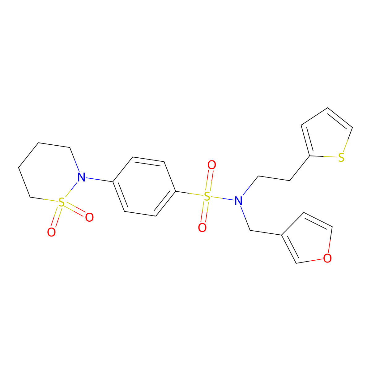 4-(1,1-dioxido-1,2-thiazinan-2-yl)-N-(furan-3-ylmethyl)-N-(2-(thiophen-2-yl)ethyl)benzenesulfonamide molecular structure, CAS 1428371-50-9
