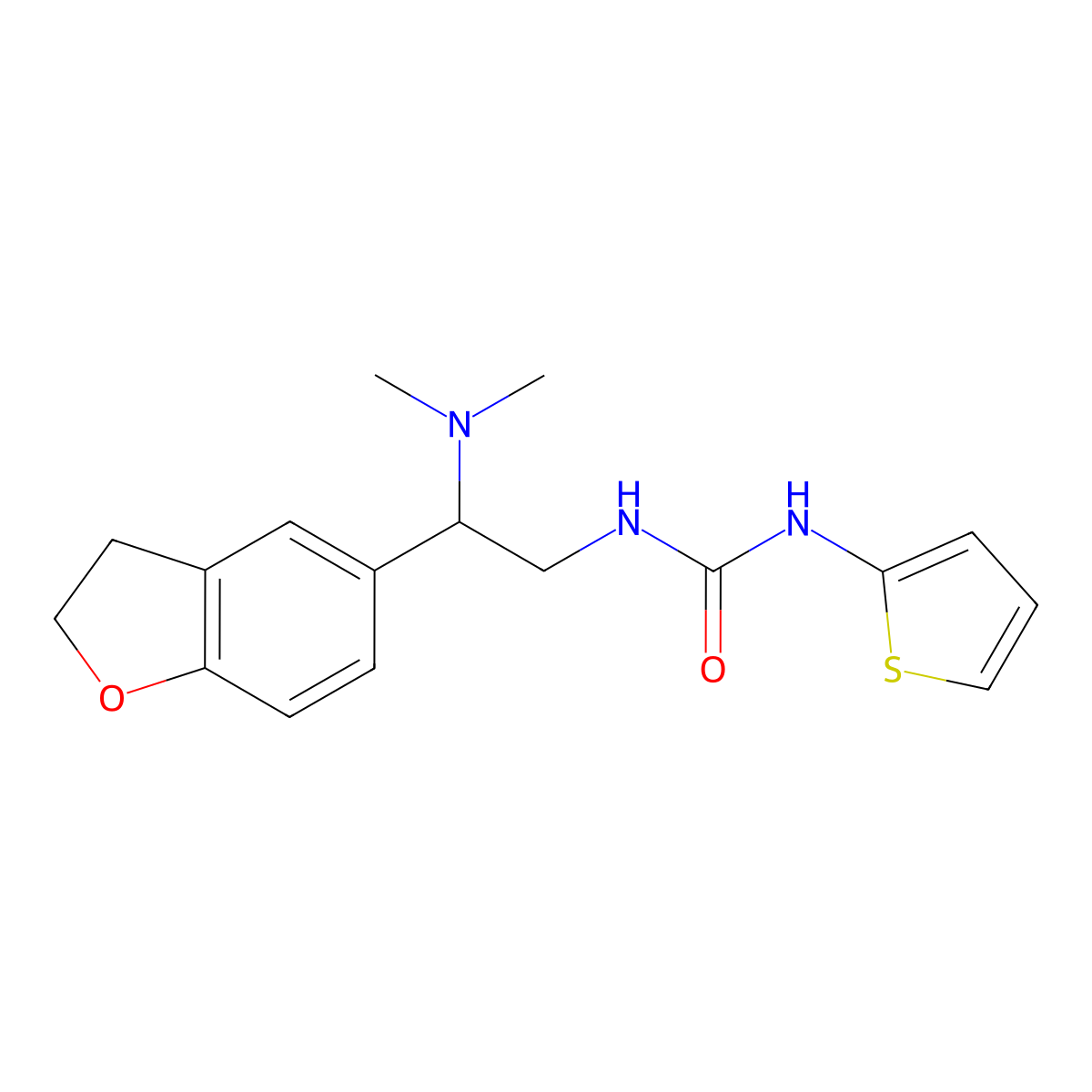 1-(2-(2,3-Dihydrobenzofuran-5-yl)-2-(dimethylamino)ethyl)-3-(thiophen-2-yl)urea molecular structure, CAS 1428371-61-2