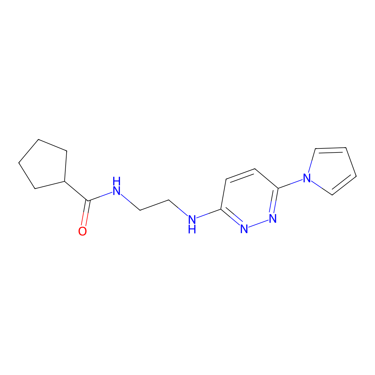N-(2-{[6-(1H-pyrrol-1-yl)pyridazin-3-yl]amino}ethyl)cyclopentanecarboxamide molecular structure, CAS 1428371-63-4