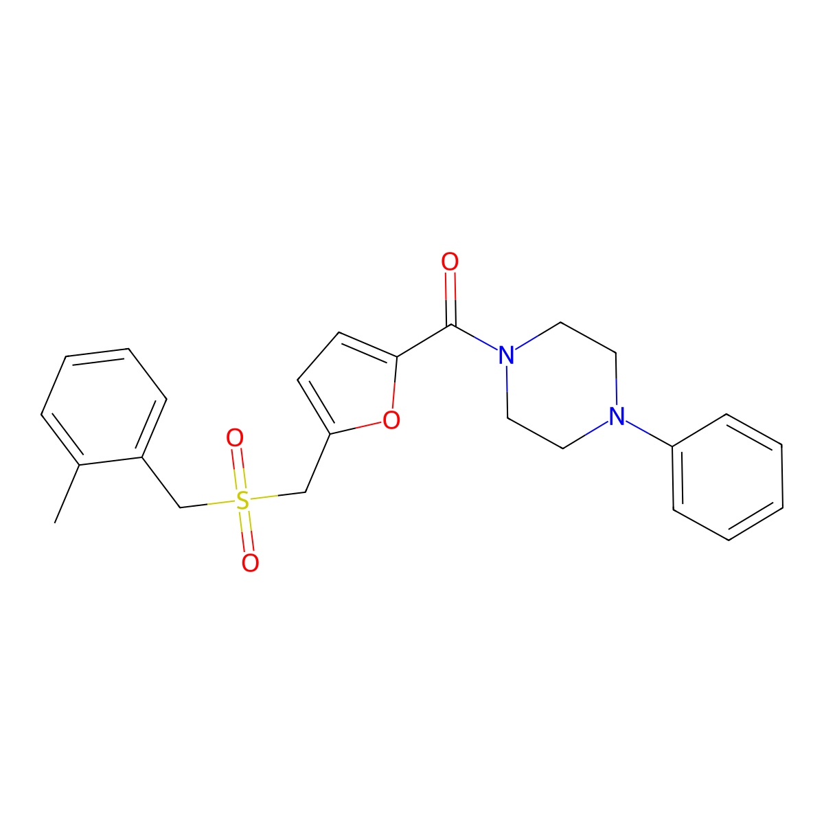 (5-(((2-Methylbenzyl)sulfonyl)methyl)furan-2-yl)(4-phenylpiperazin-1-yl)methanone molecular structure, CAS 1428371-80-5
