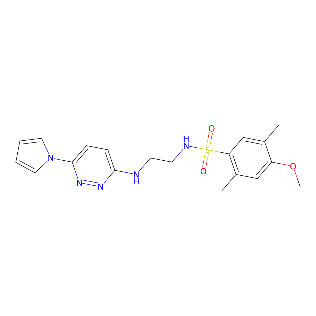 N-(2-((6-(1H-pyrrol-1-yl)pyridazin-3-yl)amino)ethyl)-4-methoxy-2,5-dimethylbenzenesulfonamide molecular structure, CAS 1428371-82-7