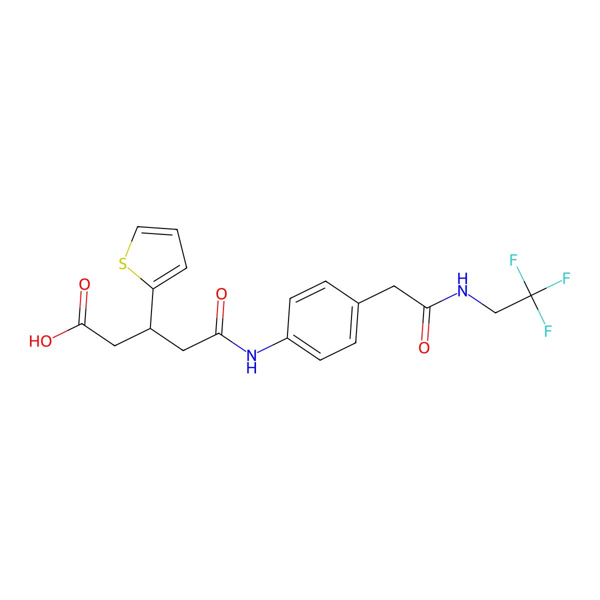 5-Oxo-5-((4-(2-oxo-2-((2,2,2-trifluoroethyl)amino)ethyl)phenyl)amino)-3-(thiophen-2-yl)pentanoic acid molecular structure, CAS 1428371-83-8