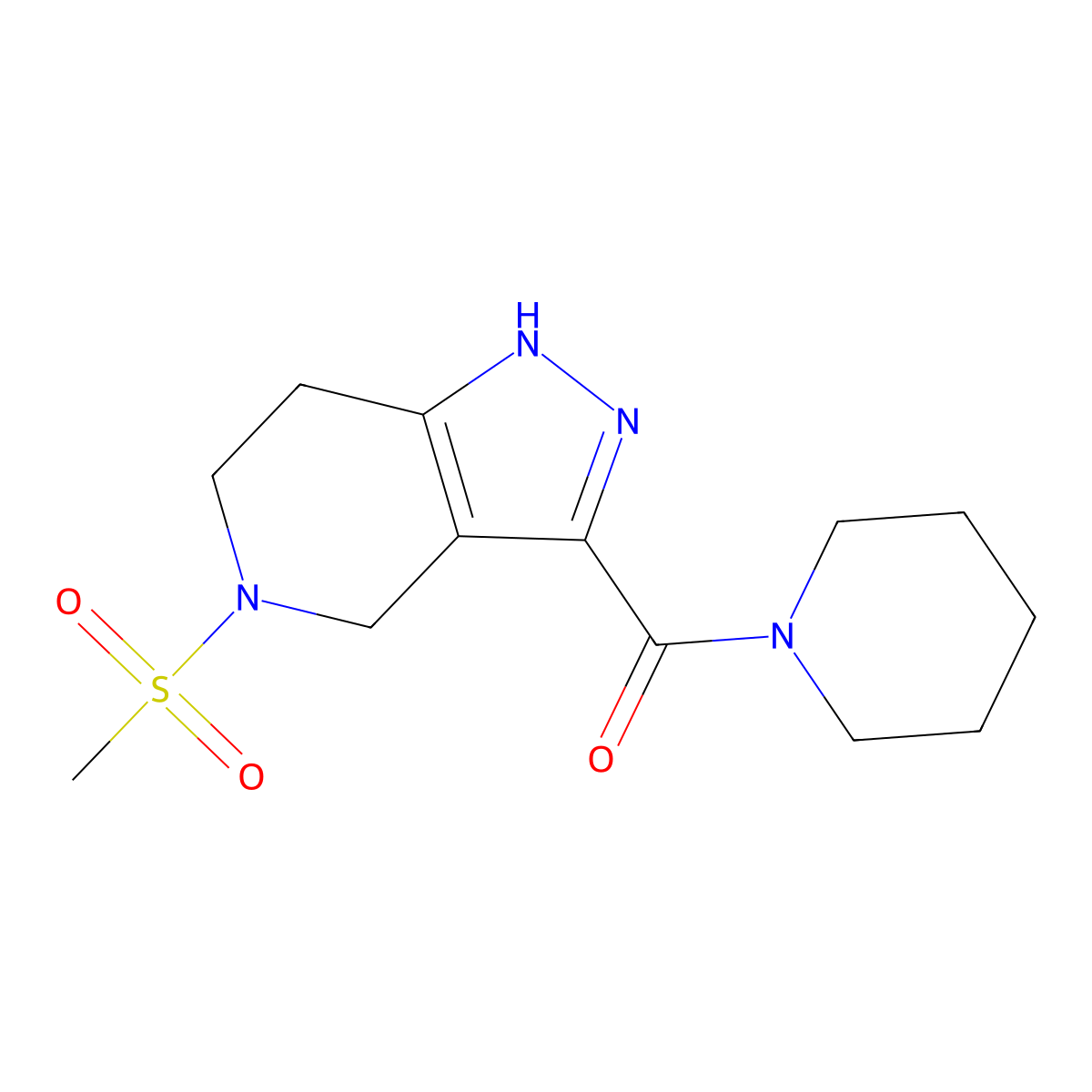(5-(methylsulfonyl)-4,5,6,7-tetrahydro-1H-pyrazolo[4,3-c]pyridin-3-yl)(piperidin-1-yl)methanone molecular structure, CAS 1428371-86-1