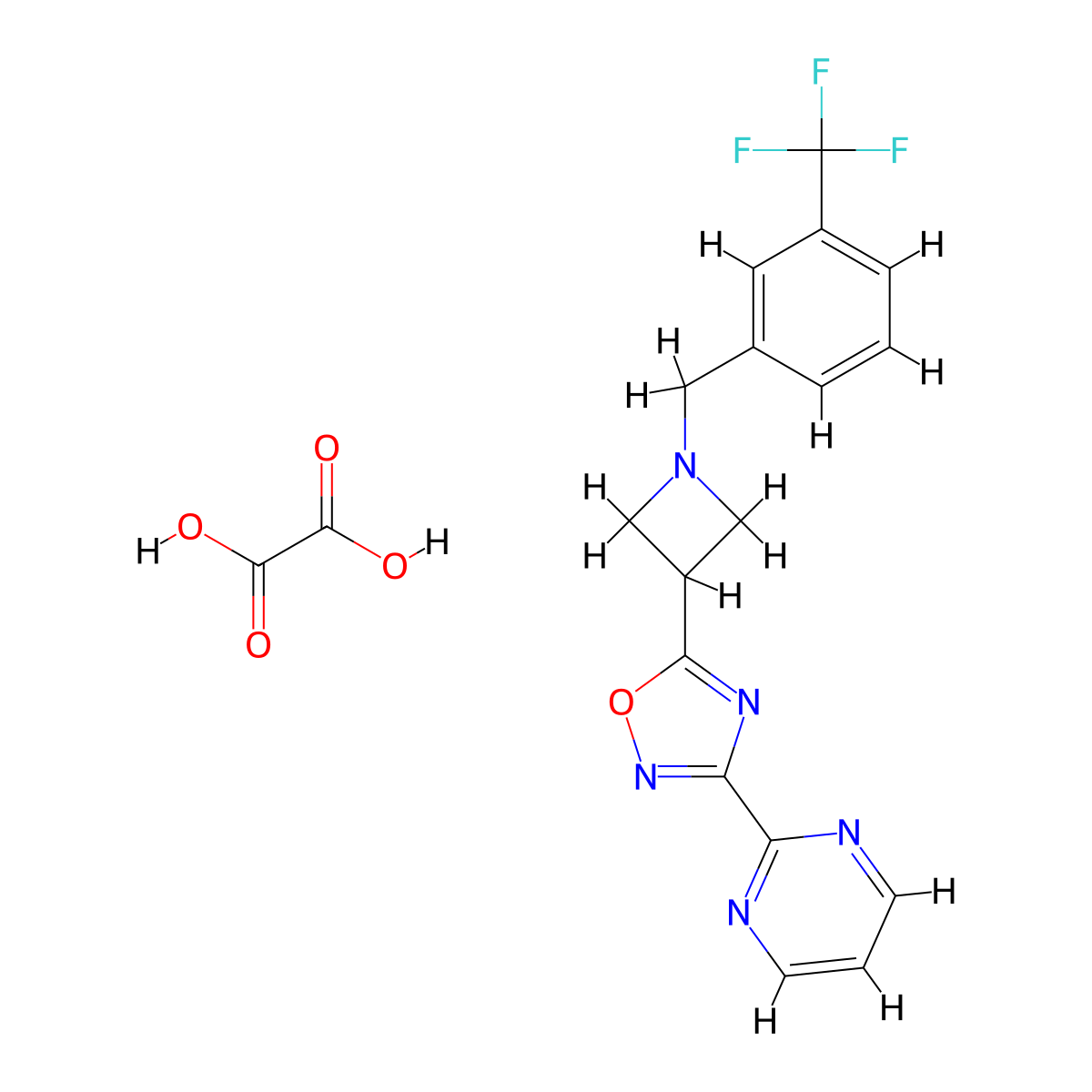 3-(Pyrimidin-2-yl)-5-(1-(3-(trifluoromethyl)benzyl)azetidin-3-yl)-1,2,4-oxadiazole oxalate molecular structure, CAS 1428371-88-3
