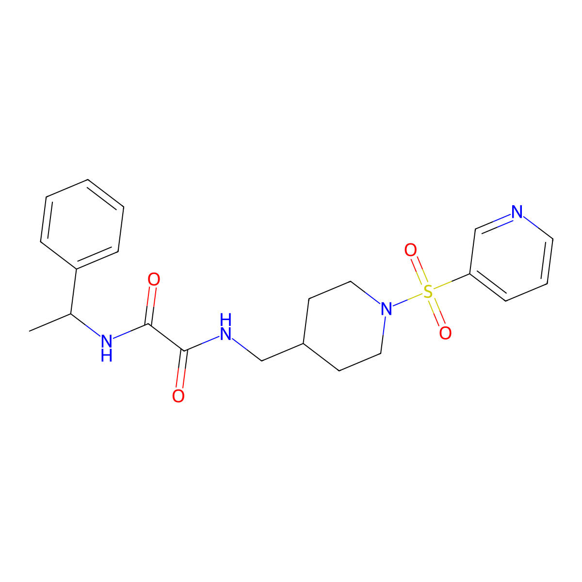 N1-(1-phenylethyl)-N2-((1-(pyridin-3-ylsulfonyl)piperidin-4-yl)methyl)oxalamide molecular structure, CAS 1428371-93-0