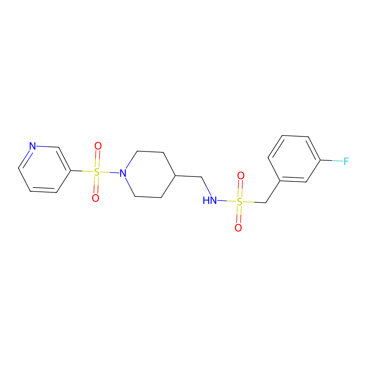 1-(3-fluorophenyl)-N-((1-(pyridin-3-ylsulfonyl)piperidin-4-yl)methyl)methanesulfonamide molecular structure, CAS 1428372-01-3