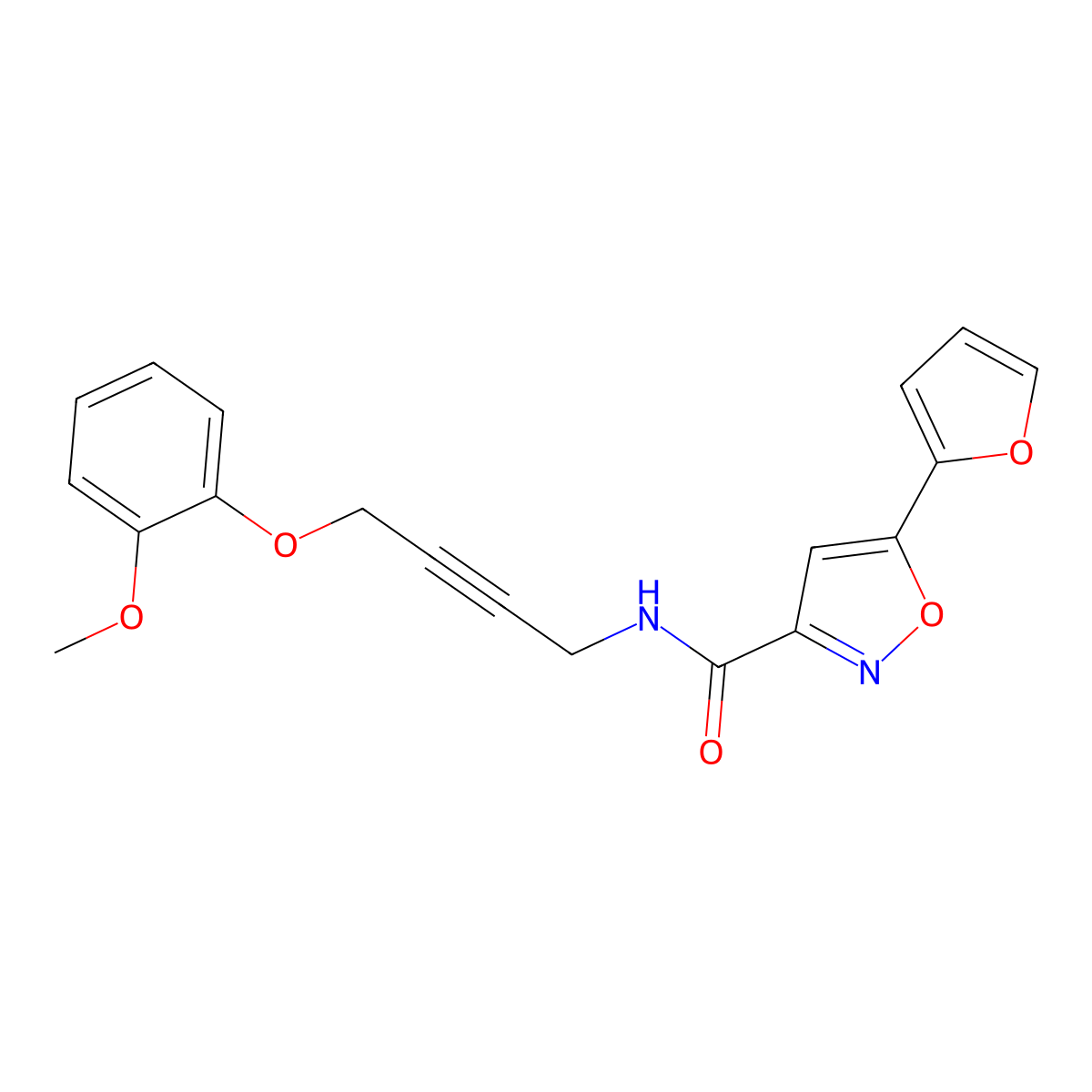 5-(Furan-2-YL)-N-[4-(2-methoxyphenoxy)but-2-YN-1-YL]-1,2-oxazole-3-carboxamide molecular structure, CAS 1428372-03-5