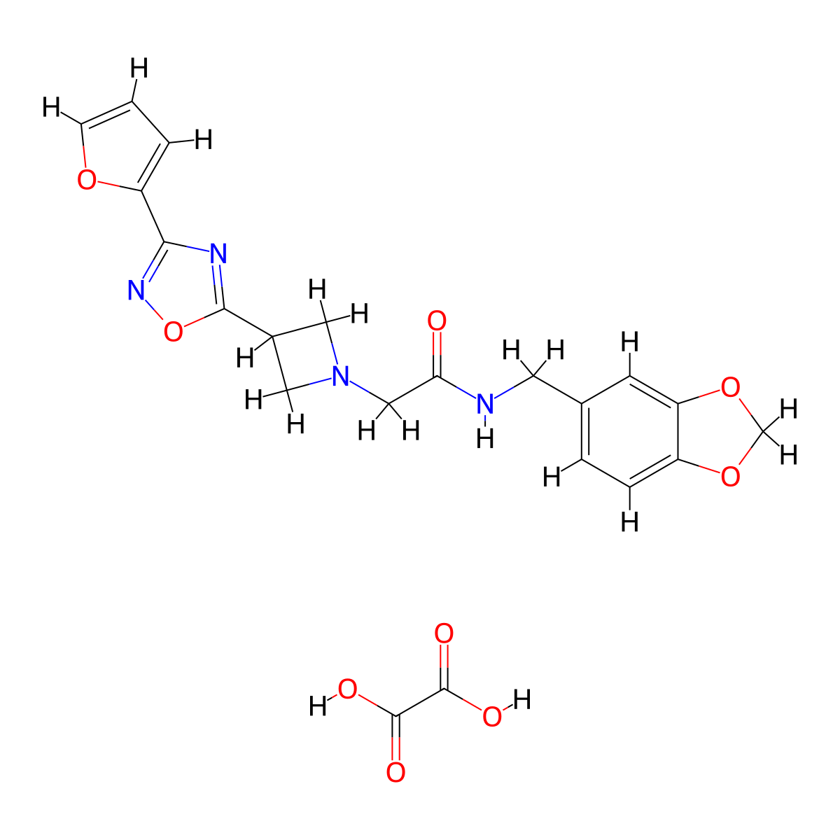 N-(benzo[d][1,3]dioxol-5-ylmethyl)-2-(3-(3-(furan-2-yl)-1,2,4-oxadiazol-5-yl)azetidin-1-yl)acetamide oxalate molecular structure, CAS 1428372-06-8