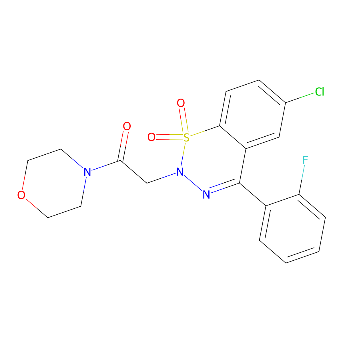 2-(6-chloro-4-(2-fluorophenyl)-1,1-dioxido-2H-benzo[e][1,2,3]thiadiazin-2-yl)-1-morpholinoethanone molecular structure, CAS 1428372-10-4