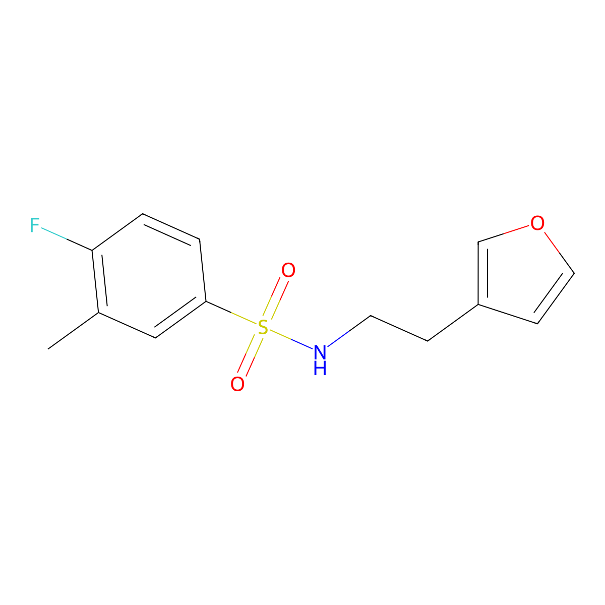 4-fluoro-N-(2-(furan-3-yl)ethyl)-3-methylbenzenesulfonamide molecular structure, CAS 1428372-16-0