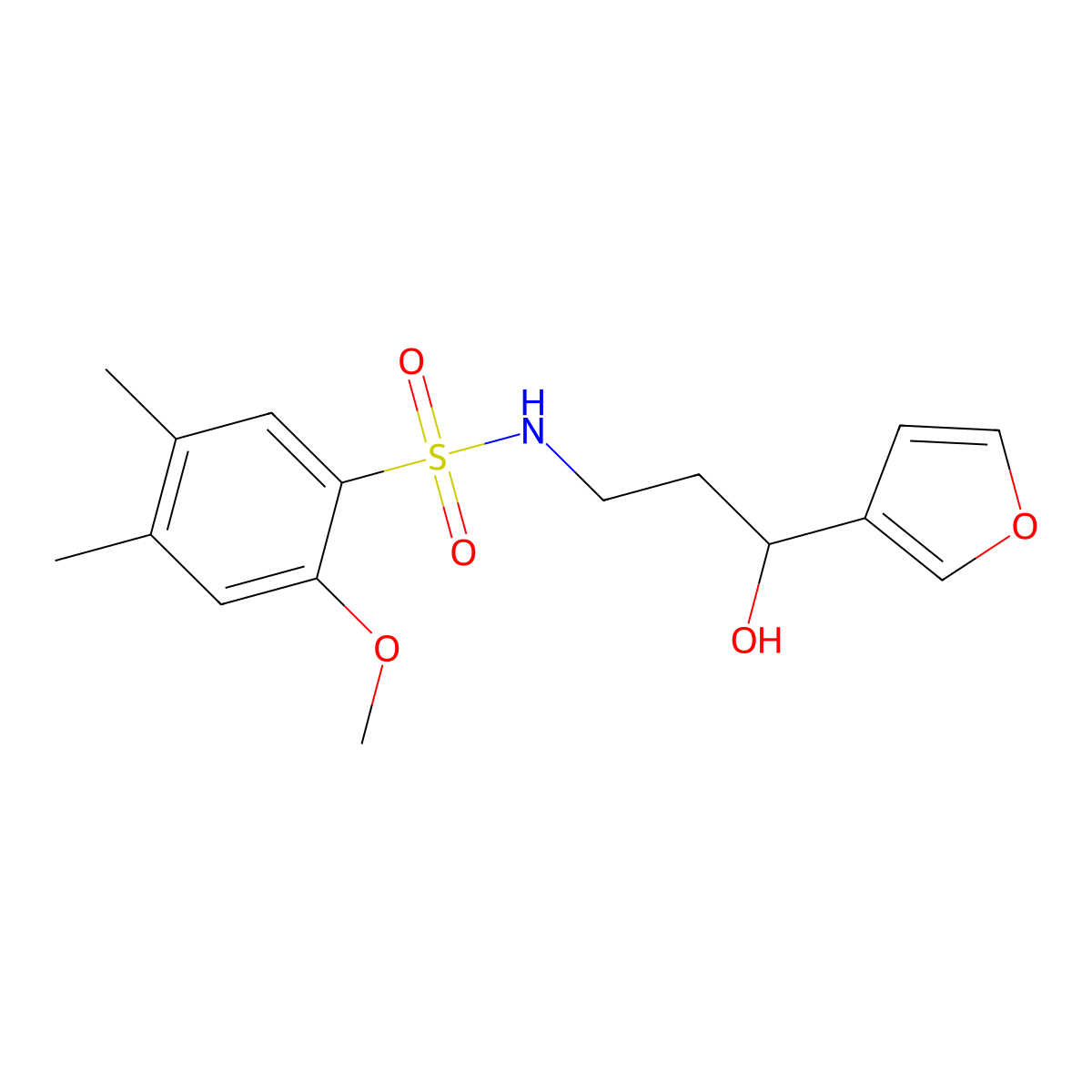 N-(3-(furan-3-yl)-3-hydroxypropyl)-2-methoxy-4,5-dimethylbenzenesulfonamide molecular structure, CAS 1428372-18-2