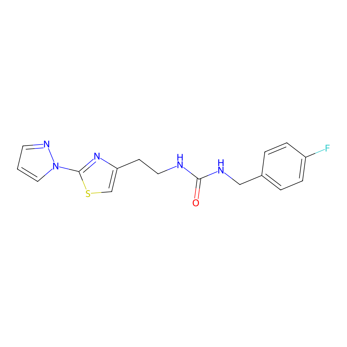 1-(2-(2-(1H-pyrazol-1-yl)thiazol-4-yl)ethyl)-3-(4-fluorobenzyl)urea molecular structure, CAS 1428372-19-3
