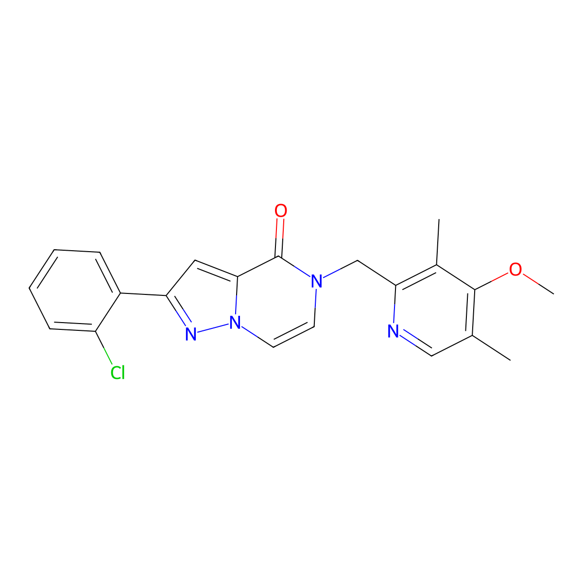 2-(2-chlorophenyl)-5-((4-methoxy-3,5-dimethylpyridin-2-yl)methyl)pyrazolo[1,5-a]pyrazin-4(5H)-one molecular structure, CAS 1428372-23-9