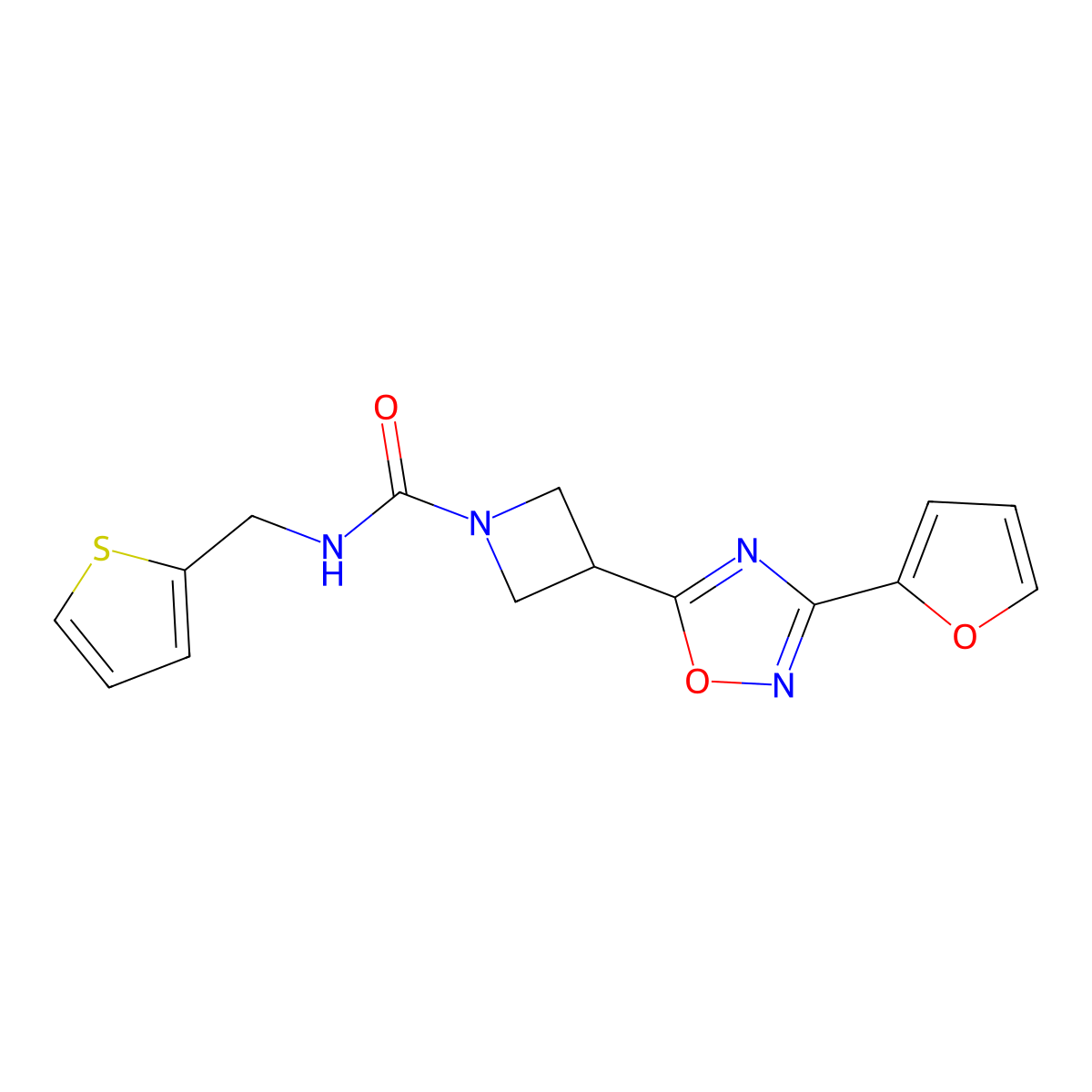 3-(3-(furan-2-yl)-1,2,4-oxadiazol-5-yl)-N-(thiophen-2-ylmethyl)azetidine-1-carboxamide molecular structure, CAS 1428372-26-2