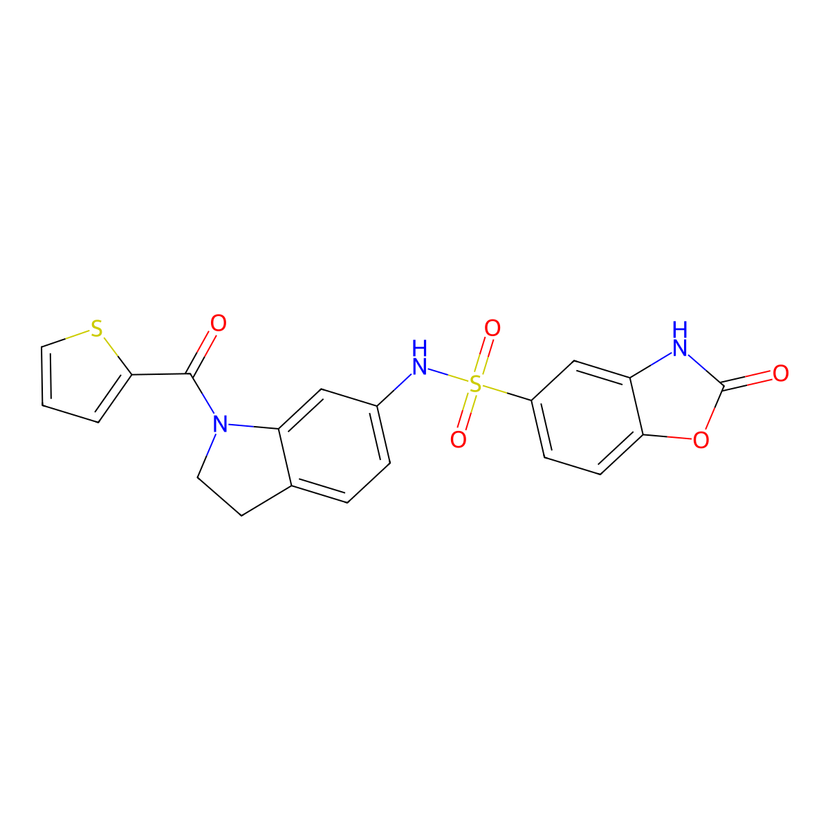 2-oxo-N-(1-(thiophene-2-carbonyl)indolin-6-yl)-2,3-dihydrobenzo[d]oxazole-5-sulfonamide molecular structure, CAS 1428372-32-0