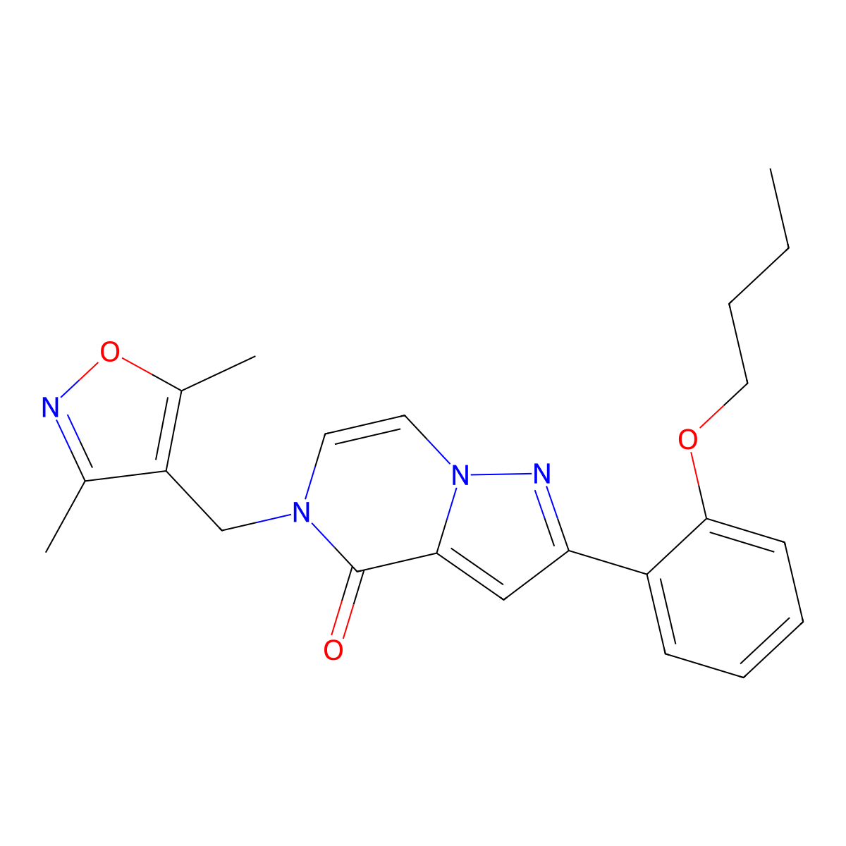 2-(2-butoxyphenyl)-5-((3,5-dimethylisoxazol-4-yl)methyl)pyrazolo[1,5-a]pyrazin-4(5H)-one molecular structure, CAS 1428372-34-2