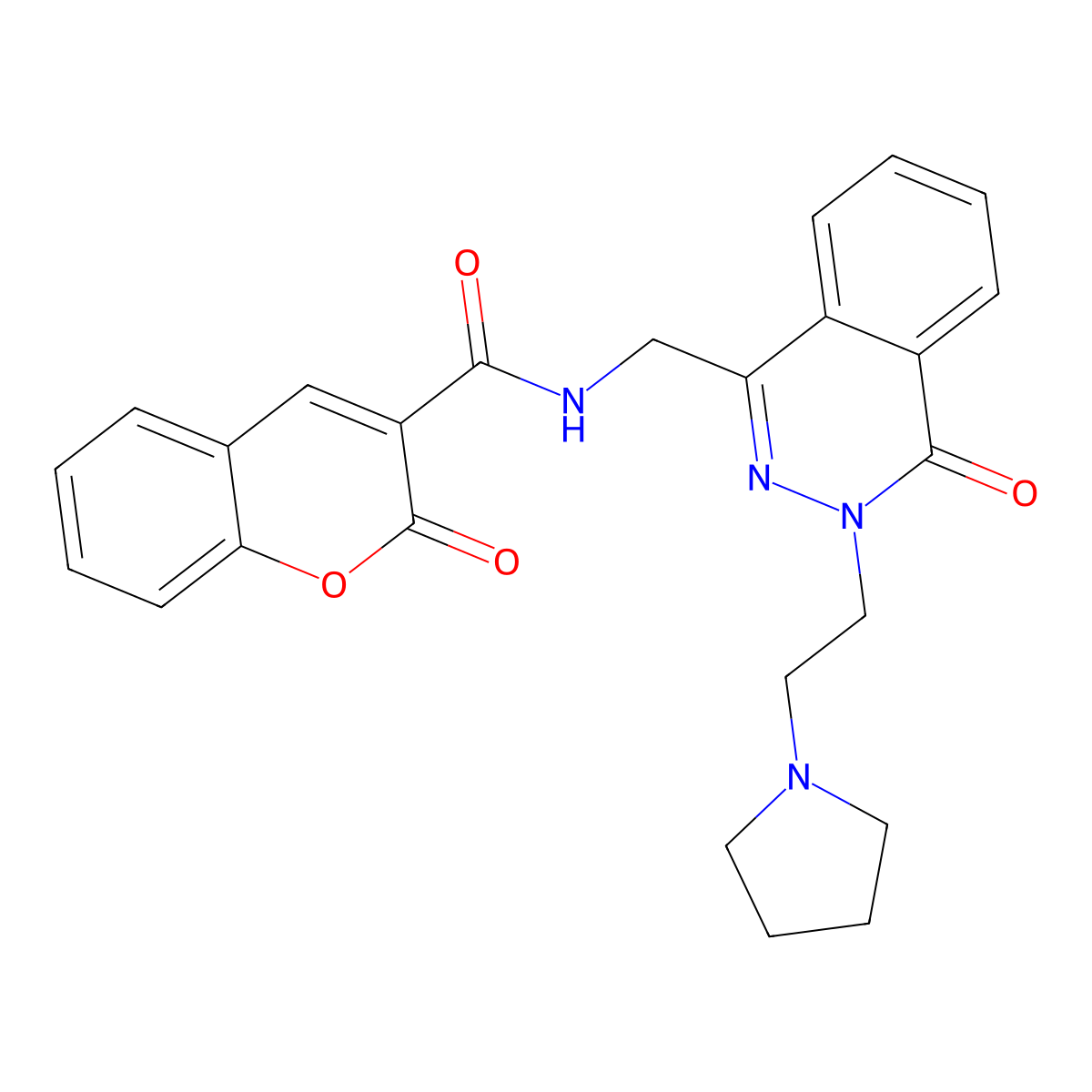 2-oxo-N-({4-oxo-3-[2-(pyrrolidin-1-yl)ethyl]-3,4-dihydrophthalazin-1-yl}methyl)-2H-chromene-3-carboxamide molecular structure, CAS 1428372-48-8