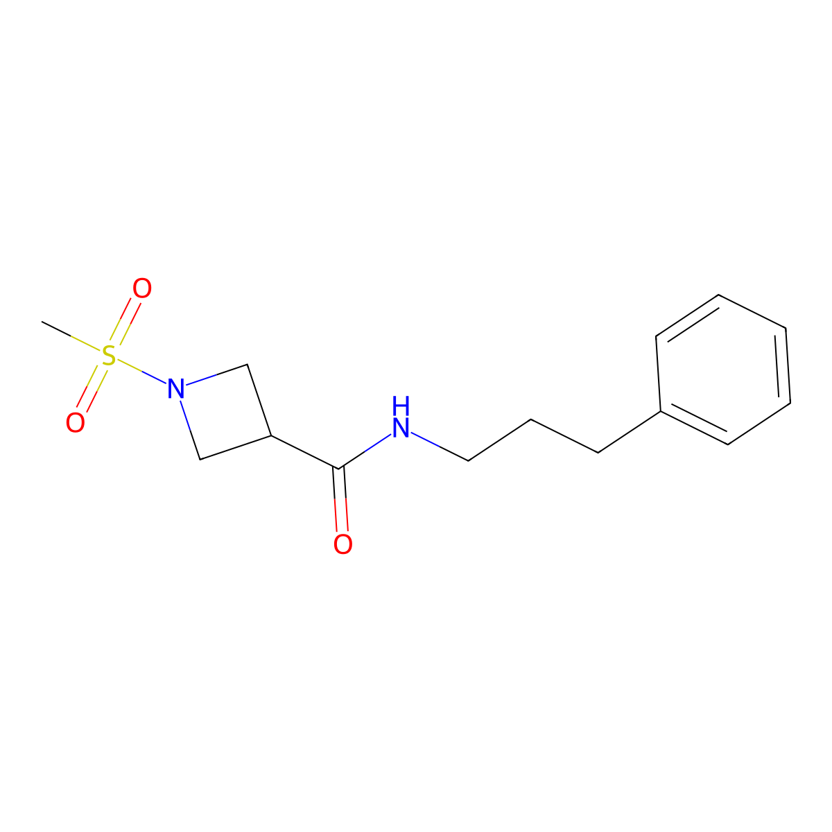 1-(methylsulfonyl)-N-(3-phenylpropyl)azetidine-3-carboxamide molecular structure, CAS 1428372-49-9