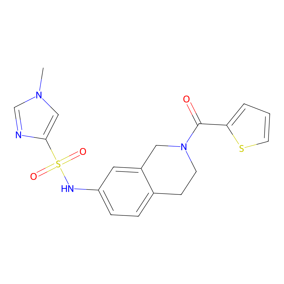 1-methyl-N-(2-(thiophene-2-carbonyl)-1,2,3,4-tetrahydroisoquinolin-7-yl)-1H-imidazole-4-sulfonamide molecular structure, CAS 1428372-51-3