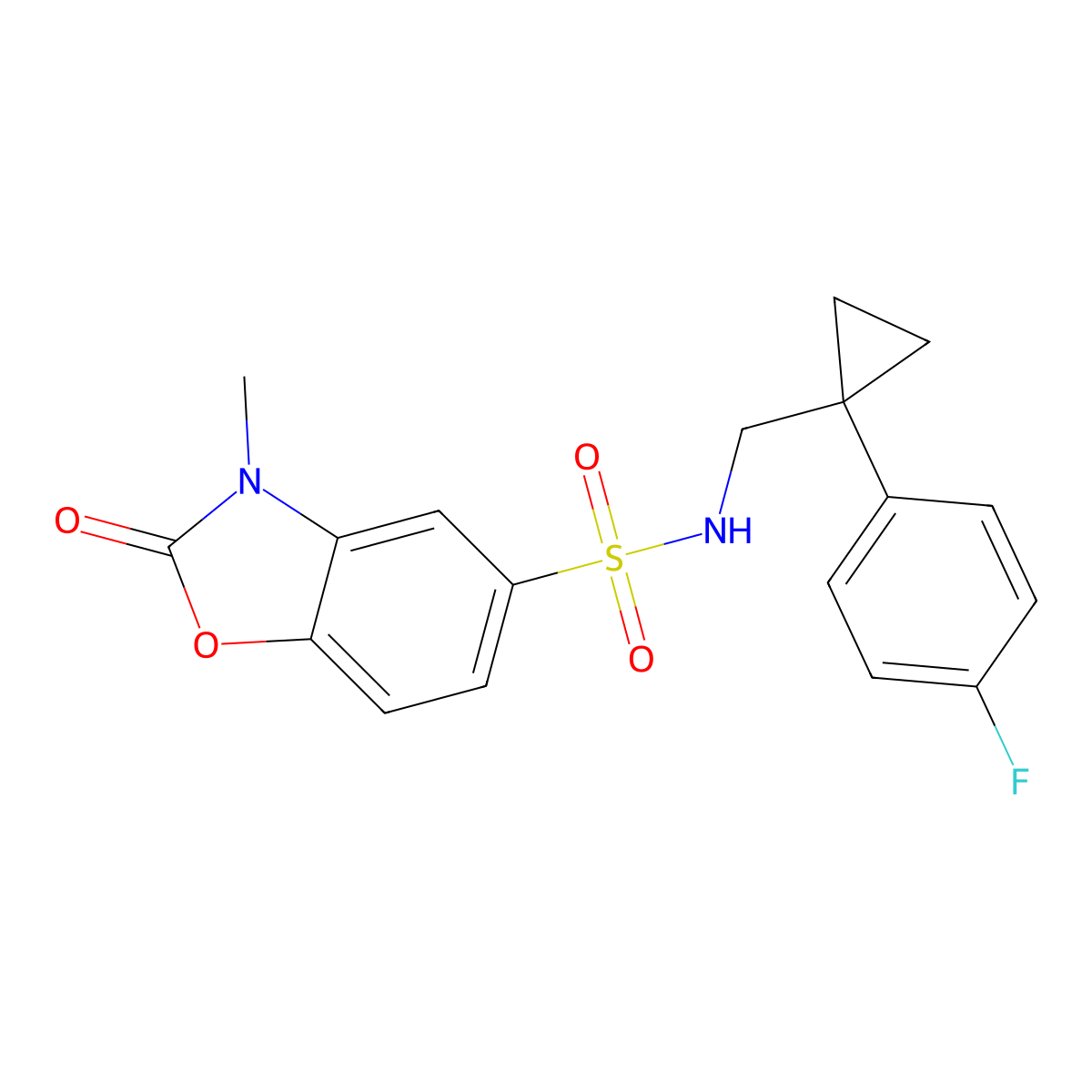 N-((1-(4-fluorophenyl)cyclopropyl)methyl)-3-methyl-2-oxo-2,3-dihydrobenzo[d]oxazole-5-sulfonamide molecular structure, CAS 1428372-57-9