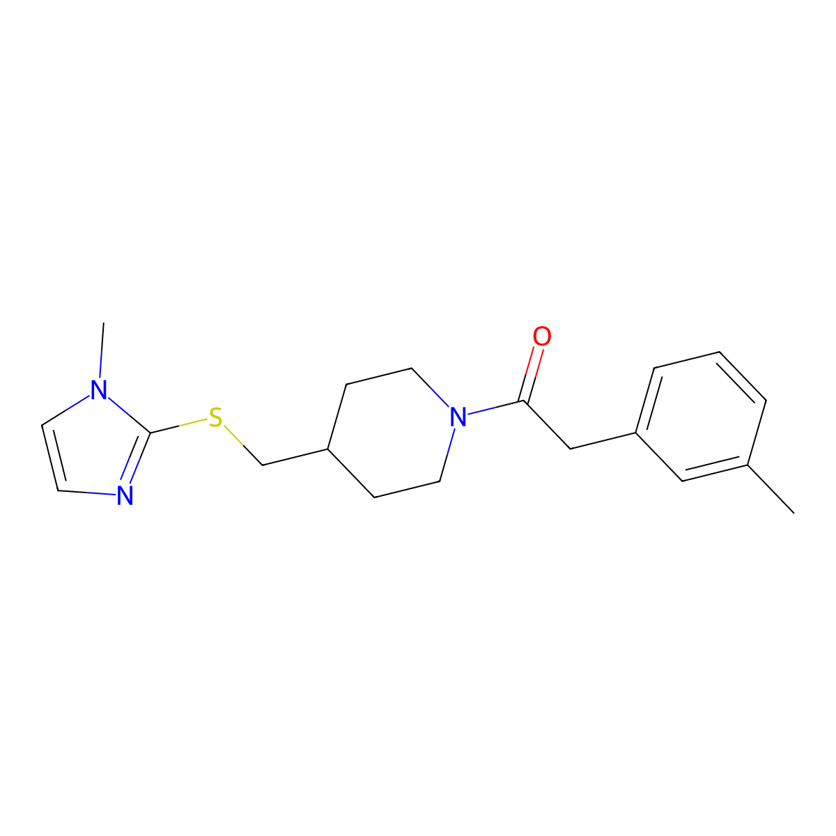1-(4-(((1-methyl-1H-imidazol-2-yl)thio)methyl)piperidin-1-yl)-2-(m-tolyl)ethanone molecular structure, CAS 1428372-60-4