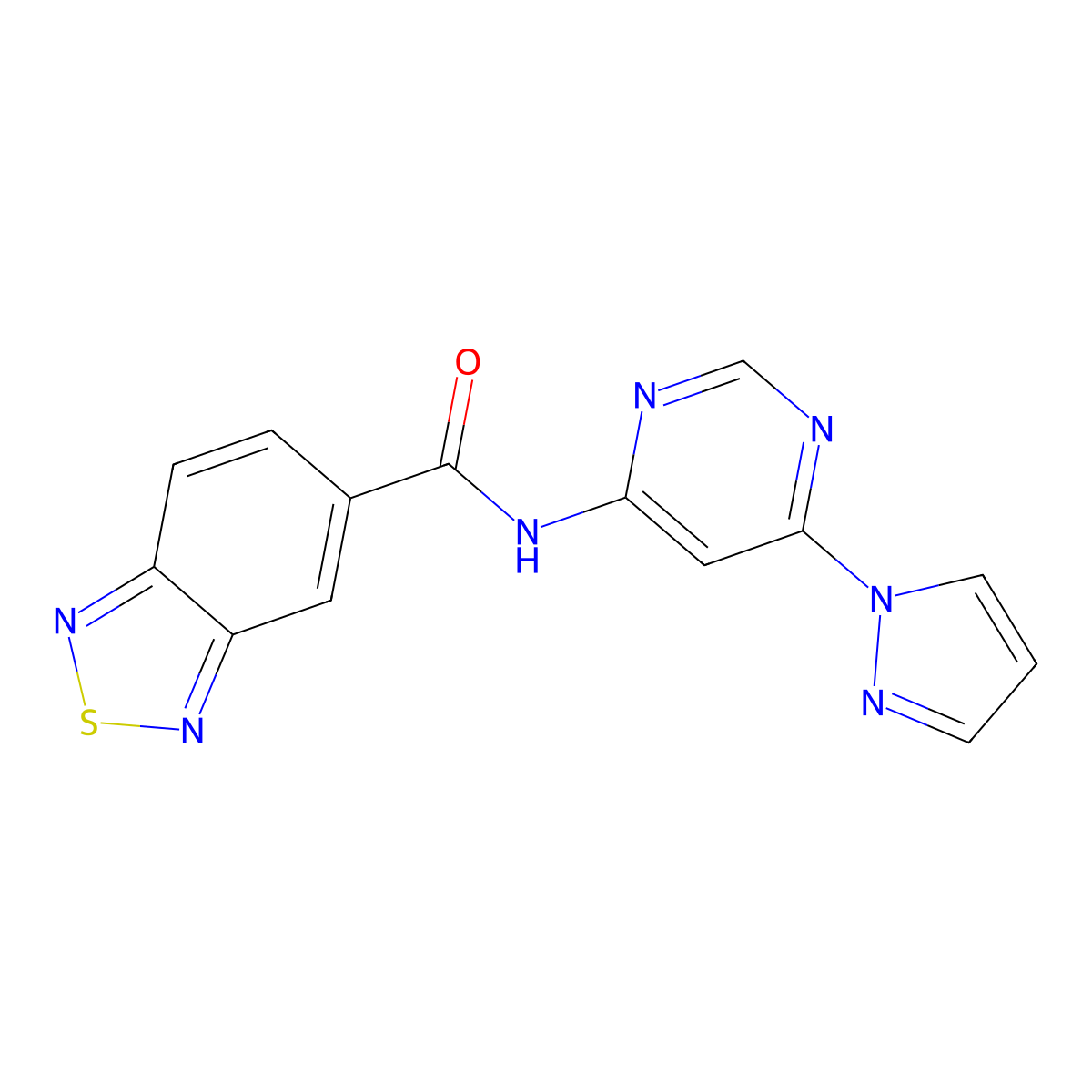 N-(6-(1H-pyrazol-1-yl)pyrimidin-4-yl)benzo[c][1,2,5]thiadiazole-5-carboxamide molecular structure, CAS 1428372-62-6
