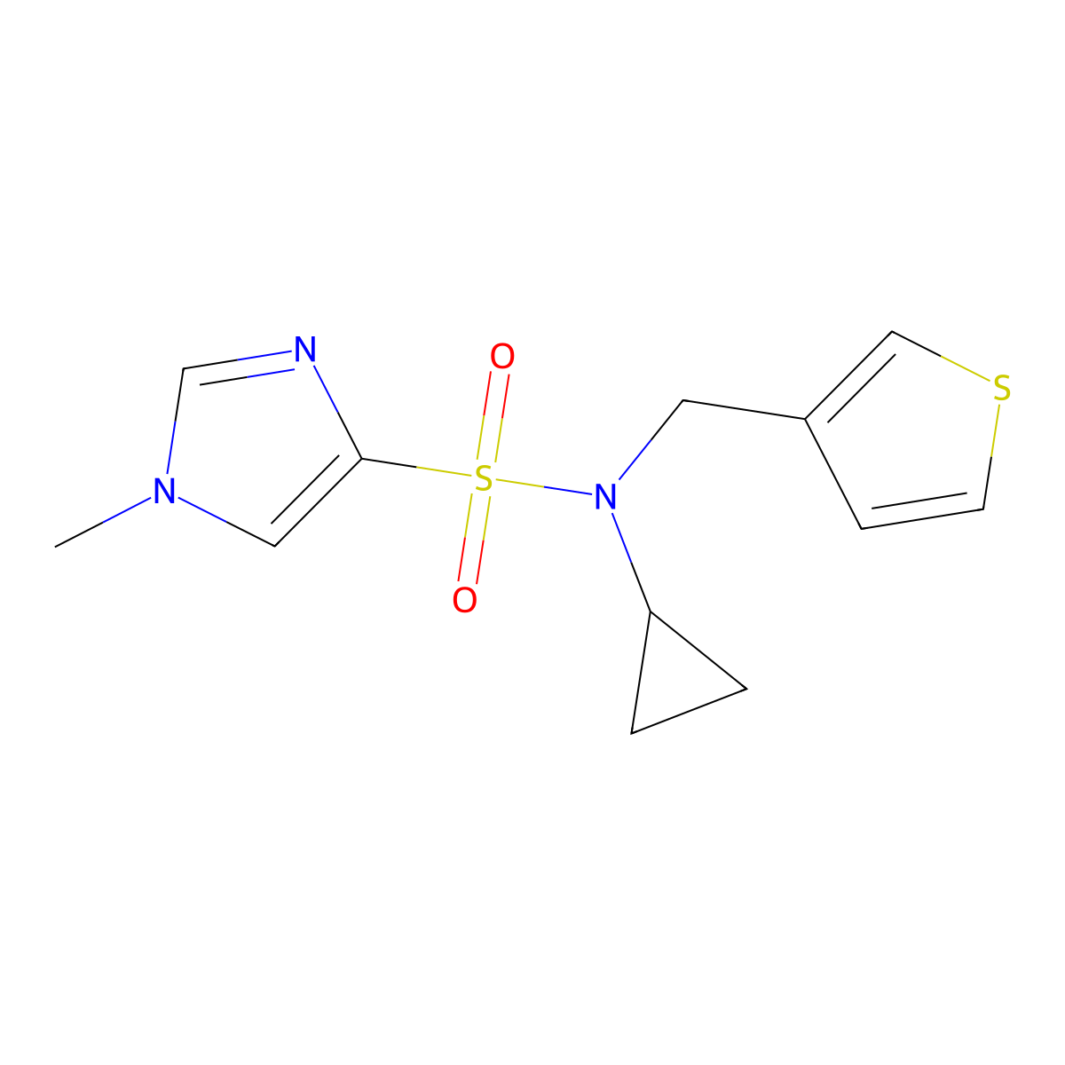 N-cyclopropyl-1-methyl-N-(thiophen-3-ylmethyl)-1H-imidazole-4-sulfonamide molecular structure, CAS 1428372-65-9
