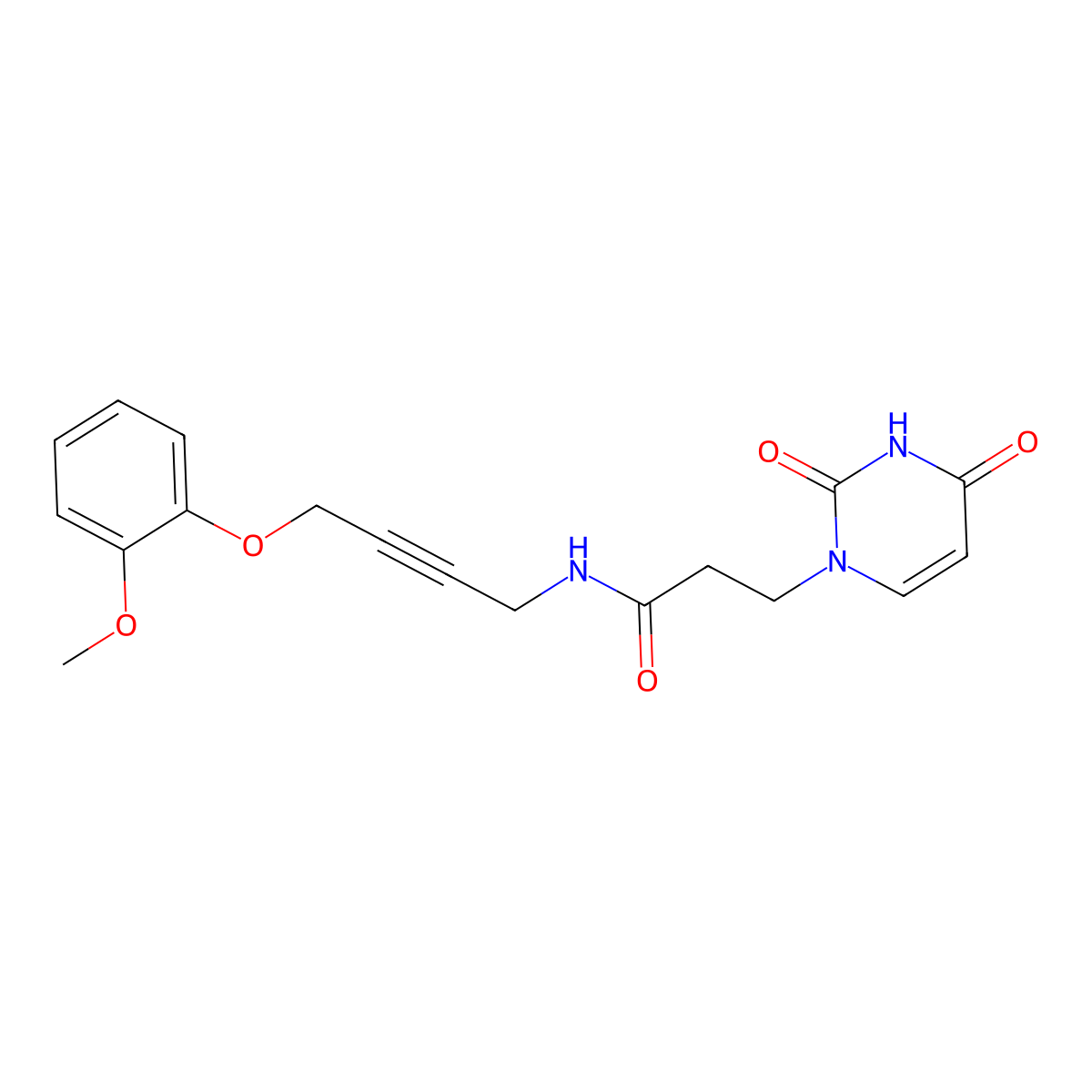 3-(2,4-dioxo-3,4-dihydropyrimidin-1(2H)-yl)-N-(4-(2-methoxyphenoxy)but-2-yn-1-yl)propanamide molecular structure, CAS 1428372-68-2