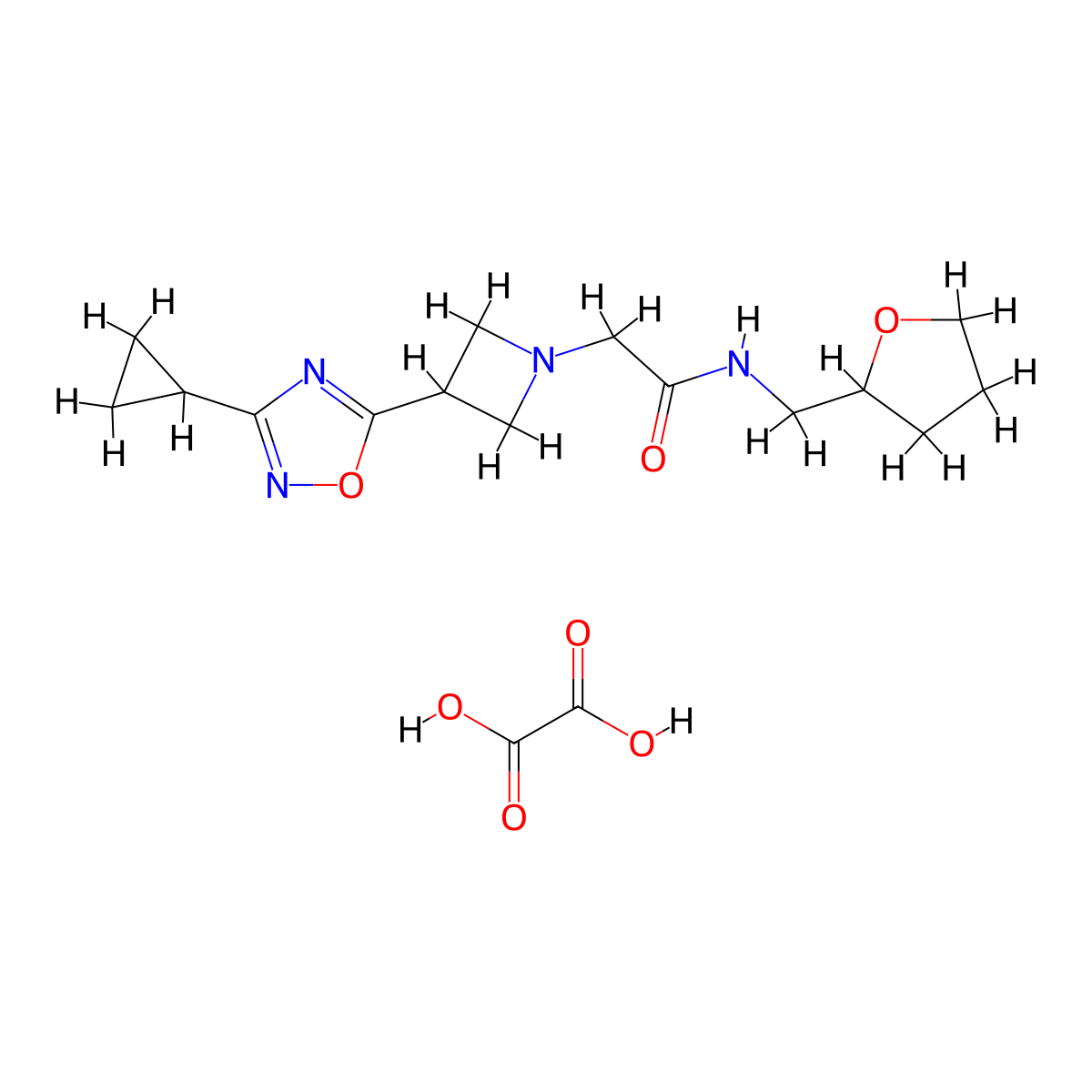 2-(3-(3-cyclopropyl-1,2,4-oxadiazol-5-yl)azetidin-1-yl)-N-((tetrahydrofuran-2-yl)methyl)acetamide oxalate molecular structure, CAS 1428372-71-7