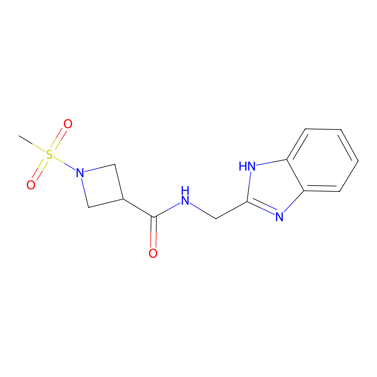 N-((1H-benzo[d]imidazol-2-yl)methyl)-1-(methylsulfonyl)azetidine-3-carboxamide molecular structure, CAS 1428372-75-1