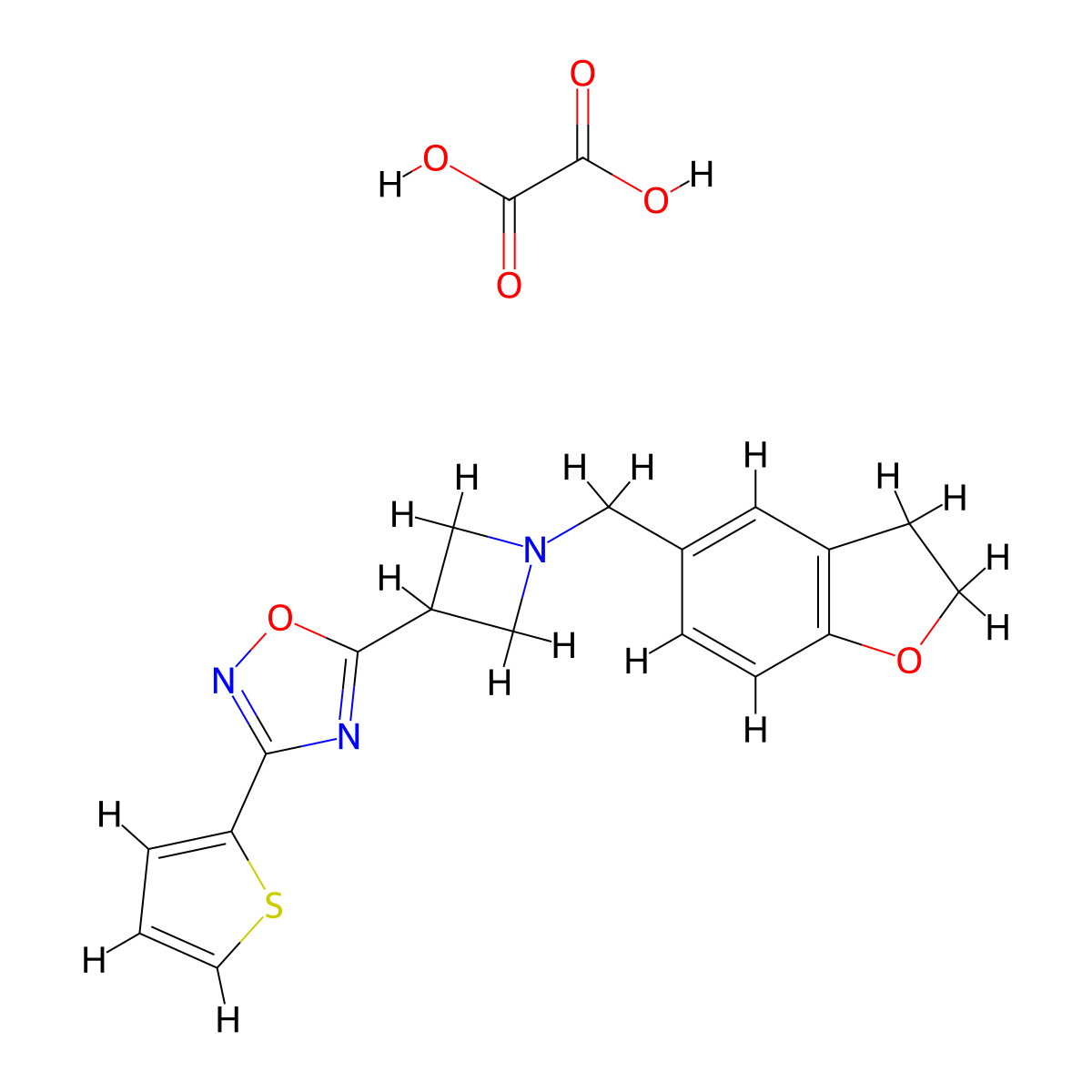 5-(1-((2,3-Dihydrobenzofuran-5-yl)methyl)azetidin-3-yl)-3-(thiophen-2-yl)-1,2,4-oxadiazole oxalate molecular structure, CAS 1428372-77-3