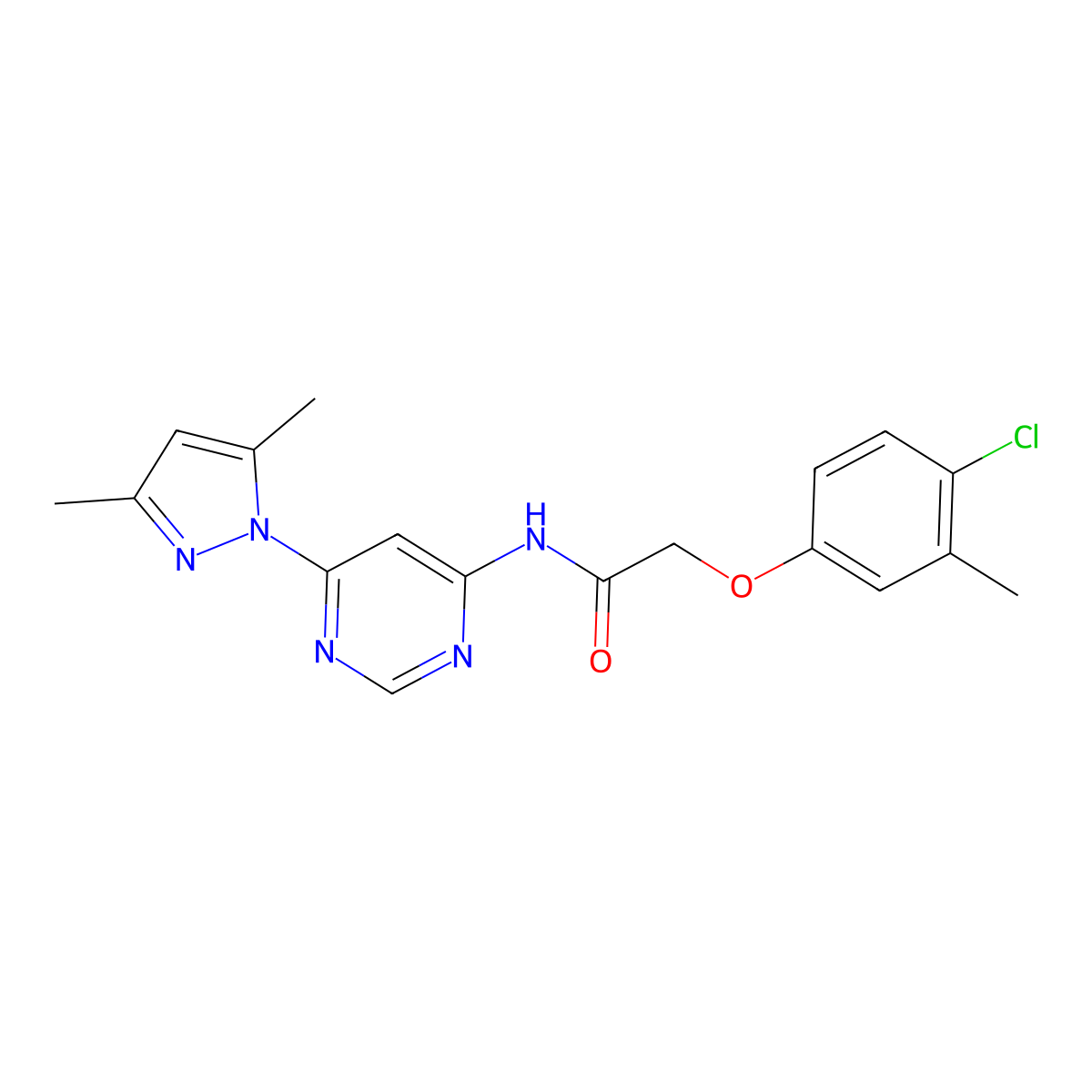 2-(4-chloro-3-methylphenoxy)-N-(6-(3,5-dimethyl-1H-pyrazol-1-yl)pyrimidin-4-yl)acetamide molecular structure, CAS 1428372-81-9