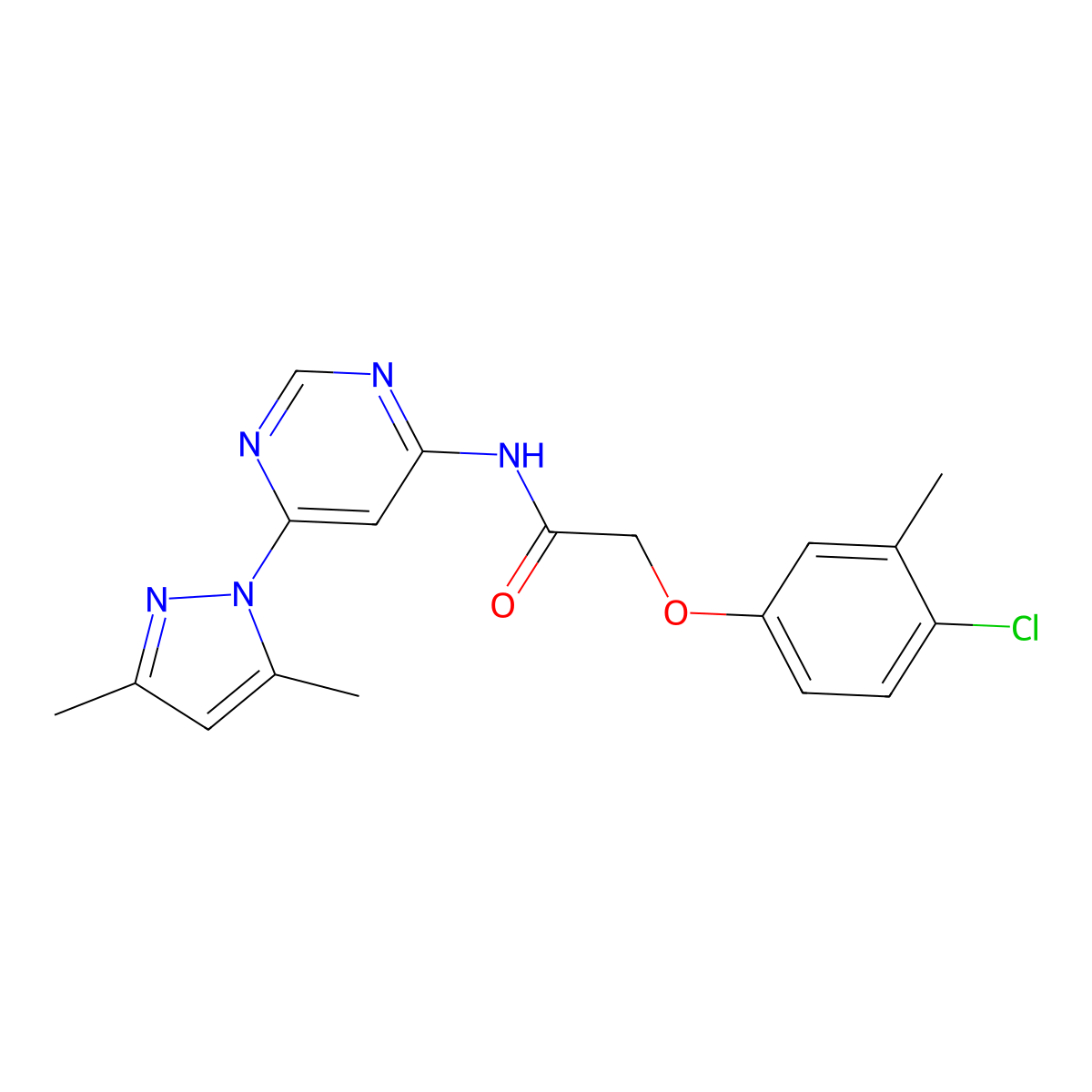 2-(4-chloro-3-methylphenoxy)-N-(6-(3,5-dimethyl-1H-pyrazol-1-yl)pyrimidin-4-yl)acetamide molecular structure, CAS 1428372-81-9