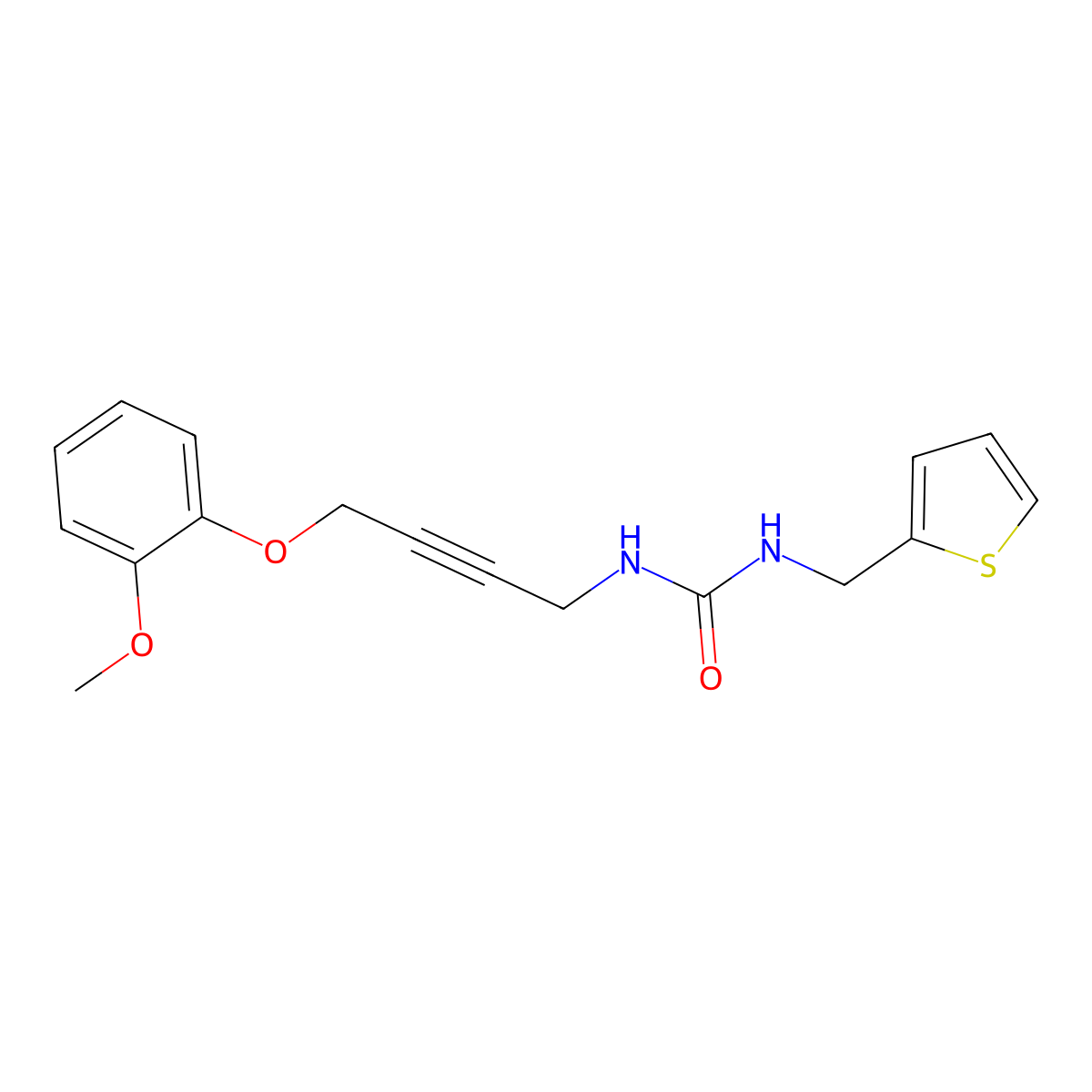 1-(4-(2-Methoxyphenoxy)but-2-yn-1-yl)-3-(thiophen-2-ylmethyl)urea molecular structure, CAS 1428372-86-4