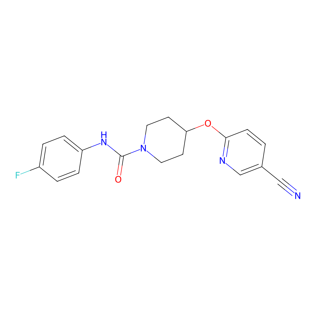4-((5-cyanopyridin-2-yl)oxy)-N-(4-fluorophenyl)piperidine-1-carboxamide molecular structure, CAS 1428372-89-7