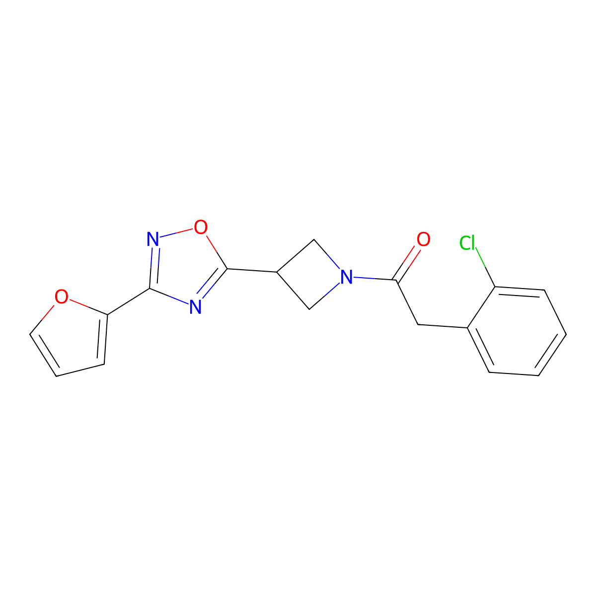 2-(2-Chlorophenyl)-1-(3-(3-(furan-2-yl)-1,2,4-oxadiazol-5-yl)azetidin-1-yl)ethanone molecular structure, CAS 1428372-92-2