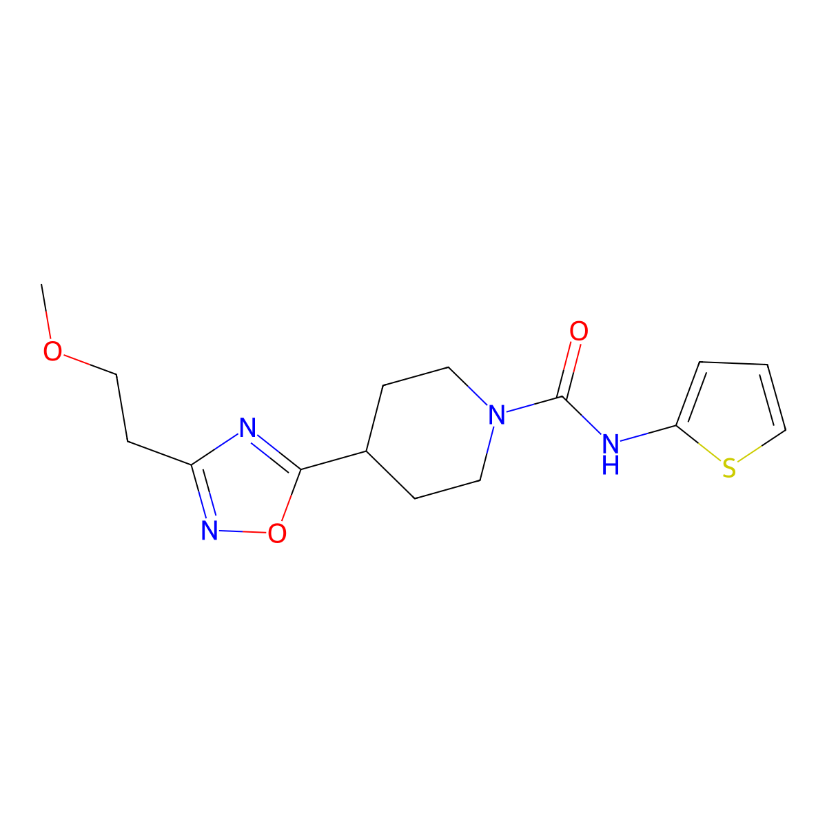 4-[3-(2-Methoxyethyl)-1,2,4-oxadiazol-5-YL]-N-(thiophen-2-YL)piperidine-1-carboxamide molecular structure, CAS 1428372-98-8