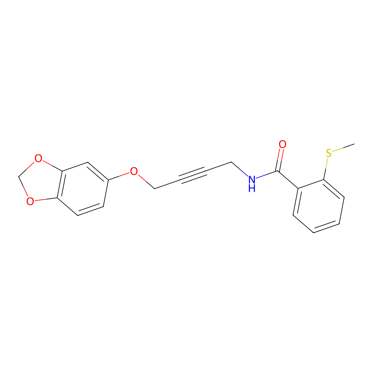 N-(4-(benzo[d][1,3]dioxol-5-yloxy)but-2-yn-1-yl)-2-(methylthio)benzamide molecular structure, CAS 1428373-00-5
