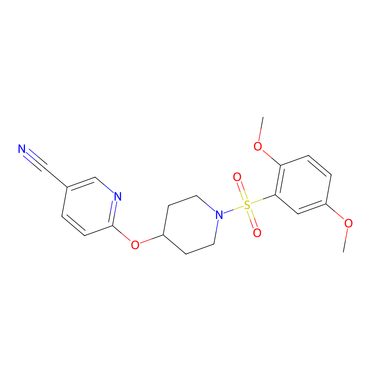 6-((1-((2,5-Dimethoxyphenyl)sulfonyl)piperidin-4-yl)oxy)nicotinonitrile molecular structure, CAS 1428373-01-6