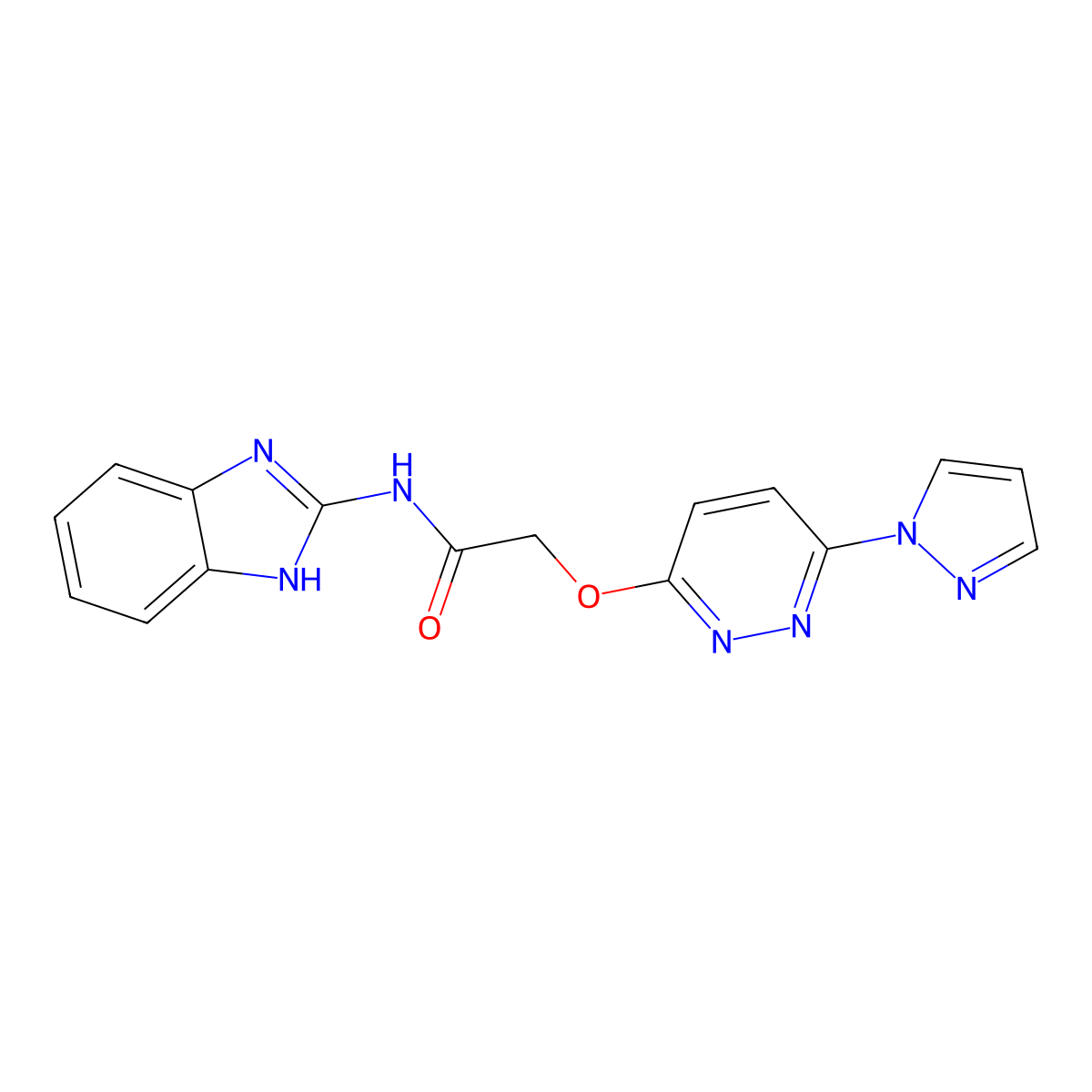 2-((6-(1H-pyrazol-1-yl)pyridazin-3-yl)oxy)-N-(1H-benzo[d]imidazol-2-yl)acetamide molecular structure, CAS 1428373-20-9