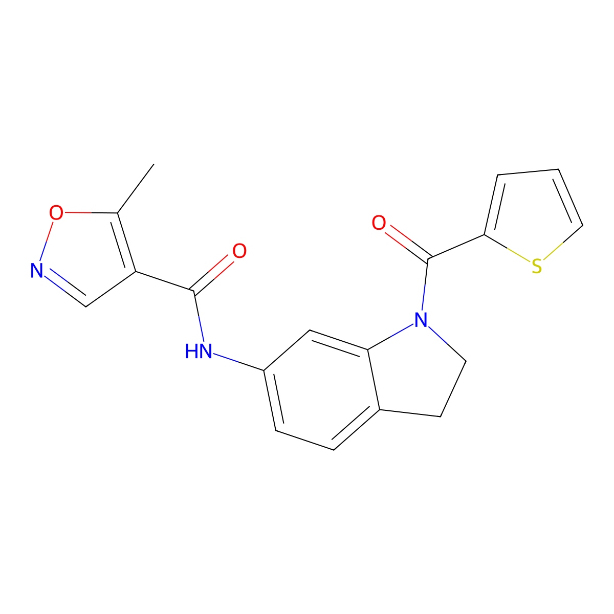 5-methyl-N-(1-(thiophene-2-carbonyl)indolin-6-yl)isoxazole-4-carboxamide molecular structure, CAS 1428373-22-1