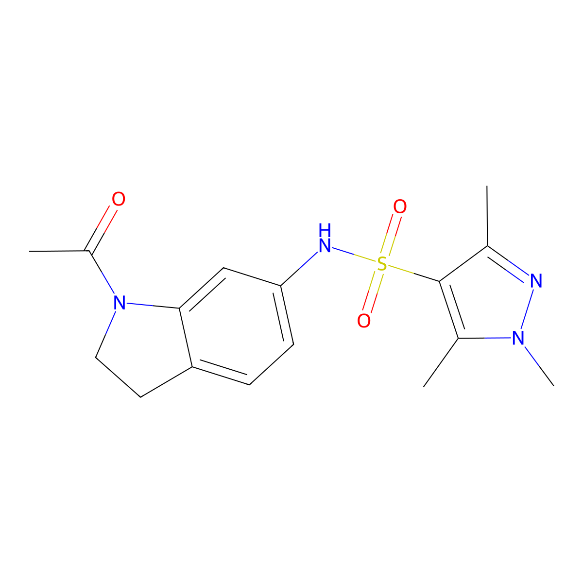 N-(1-acetylindolin-6-yl)-1,3,5-trimethyl-1H-pyrazole-4-sulfonamide molecular structure, CAS 1428373-23-2