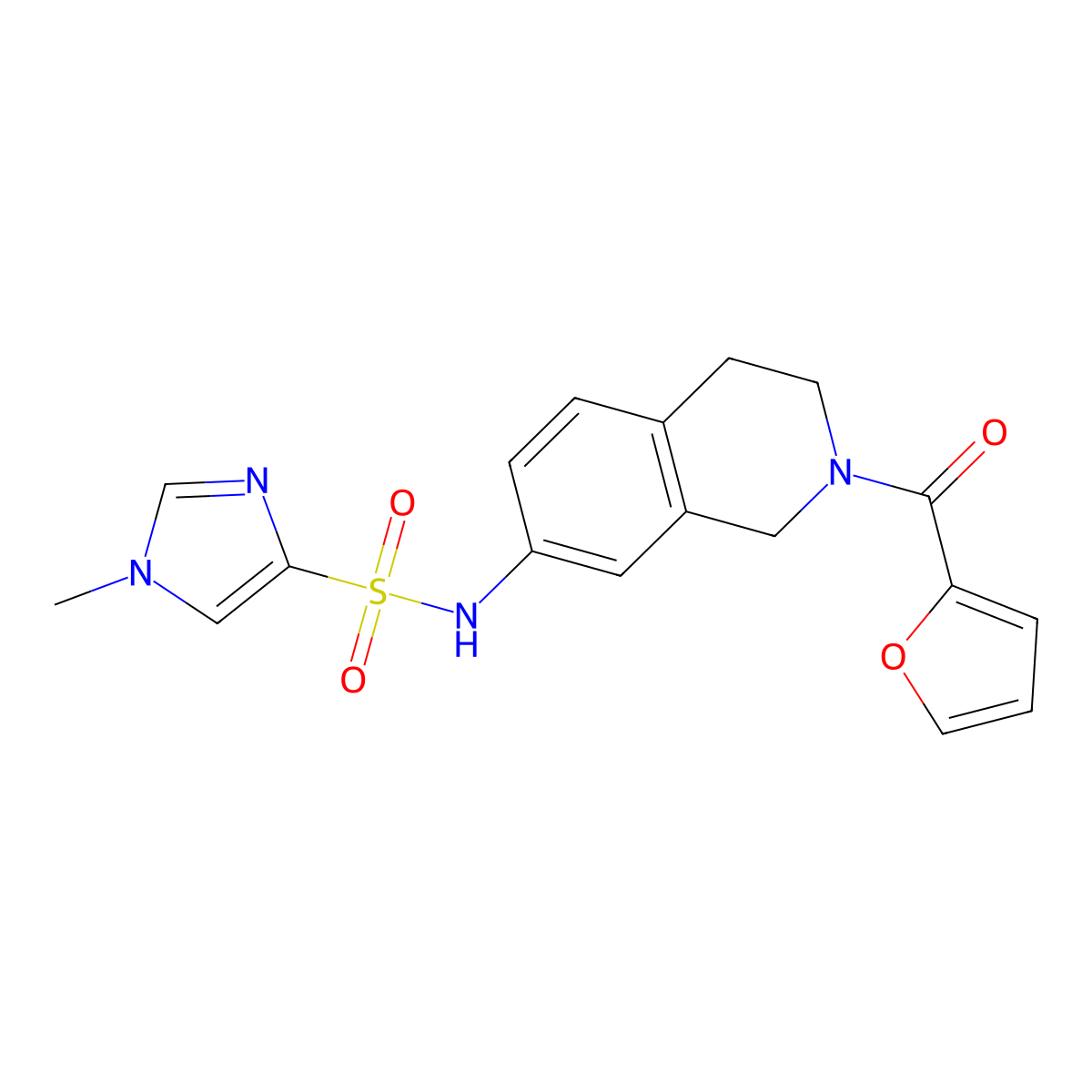 N-[2-(furan-2-carbonyl)-1,2,3,4-tetrahydroisoquinolin-7-yl]-1-methyl-1H-imidazole-4-sulfonamide molecular structure, CAS 1428373-31-2