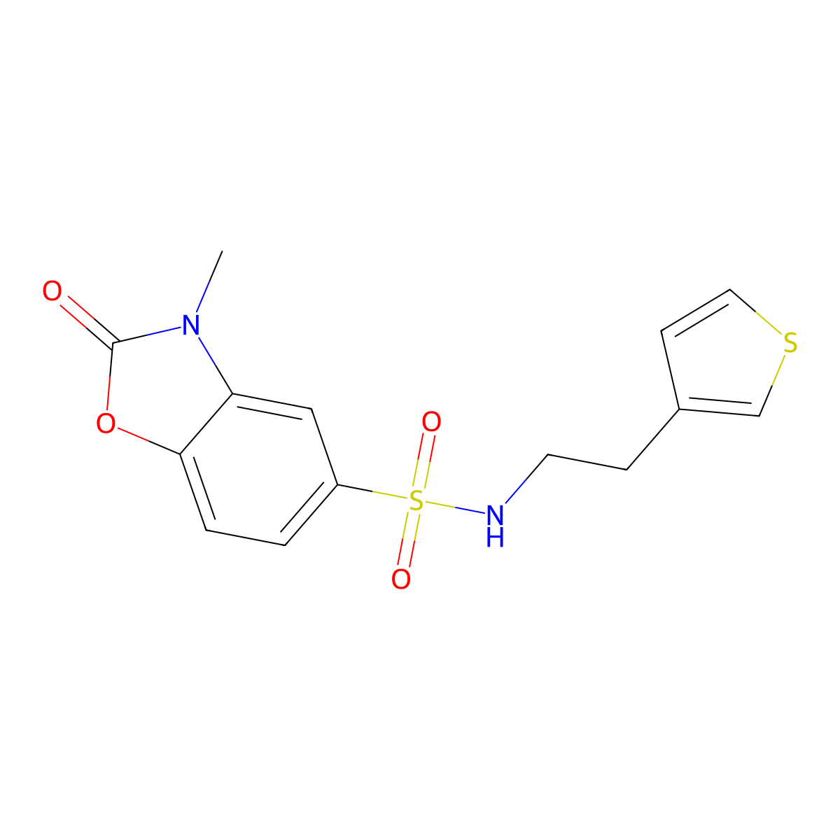 3-methyl-2-oxo-N-(2-(thiophen-3-yl)ethyl)-2,3-dihydrobenzo[d]oxazole-5-sulfonamide molecular structure, CAS 1428373-37-8