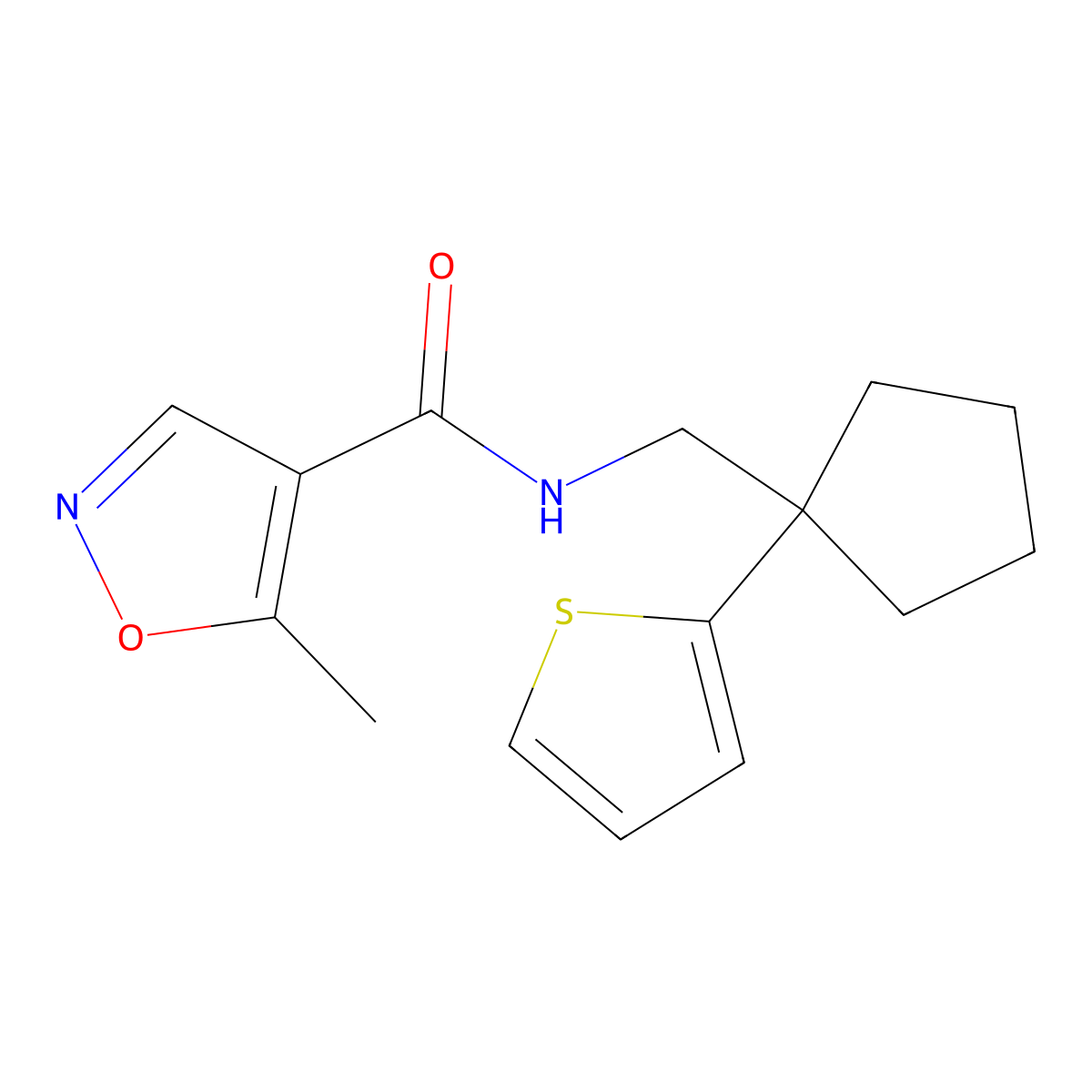 5-methyl-N-((1-(thiophen-2-yl)cyclopentyl)methyl)isoxazole-4-carboxamide molecular structure, CAS 1428373-41-4