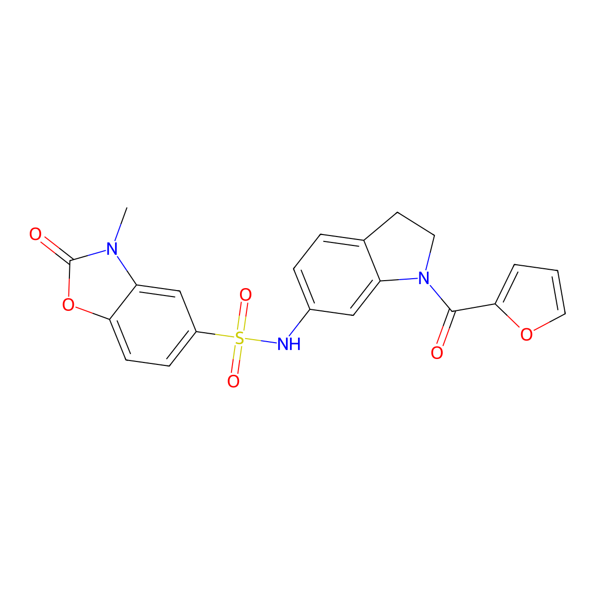 N-(1-(furan-2-carbonyl)indolin-6-yl)-3-methyl-2-oxo-2,3-dihydrobenzo[d]oxazole-5-sulfonamide molecular structure, CAS 1428373-43-6